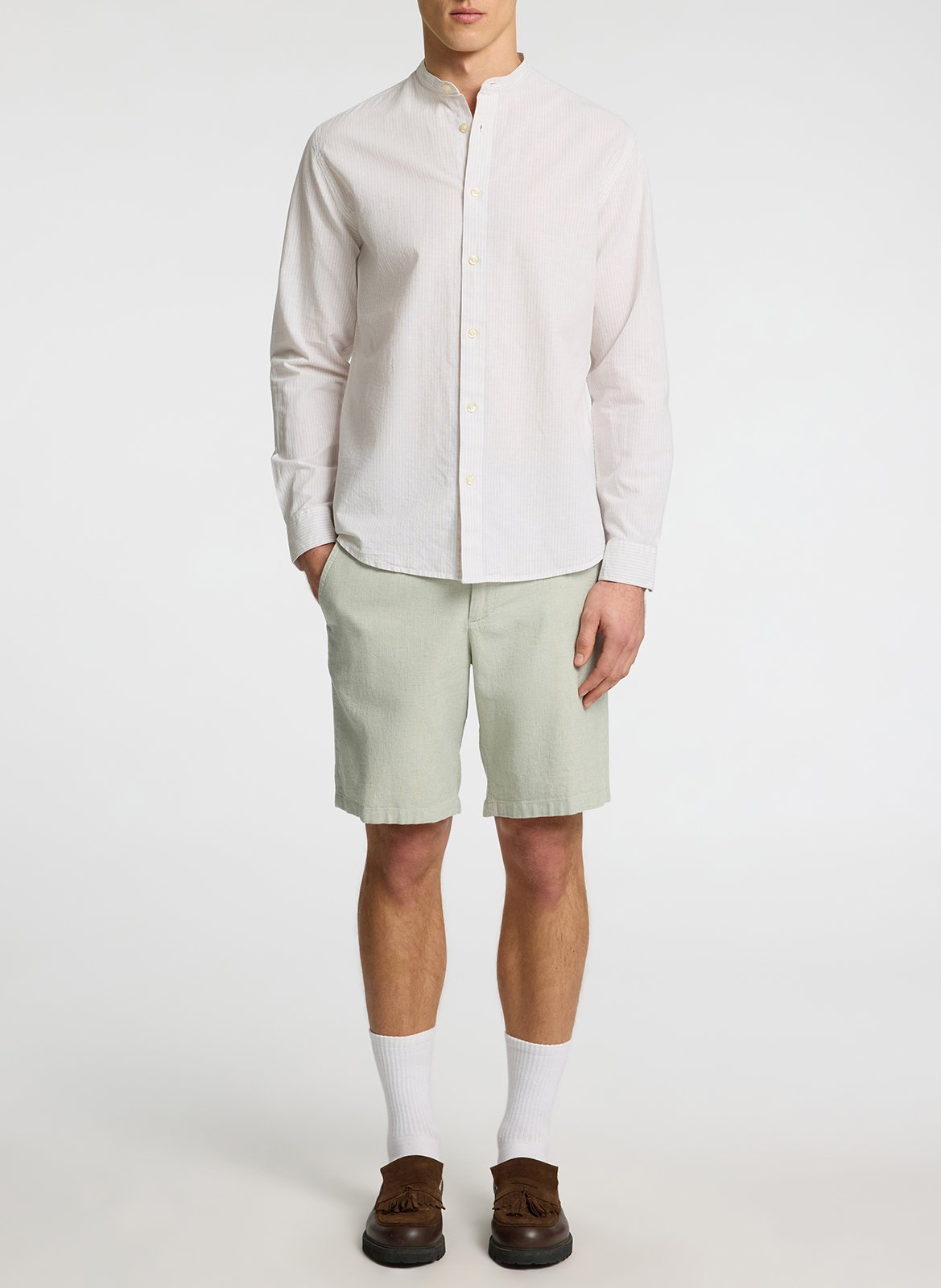 Chemise droite en coton mélangé Beige