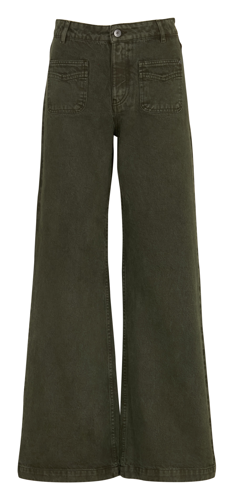 Jean large taille haute en coton Vert