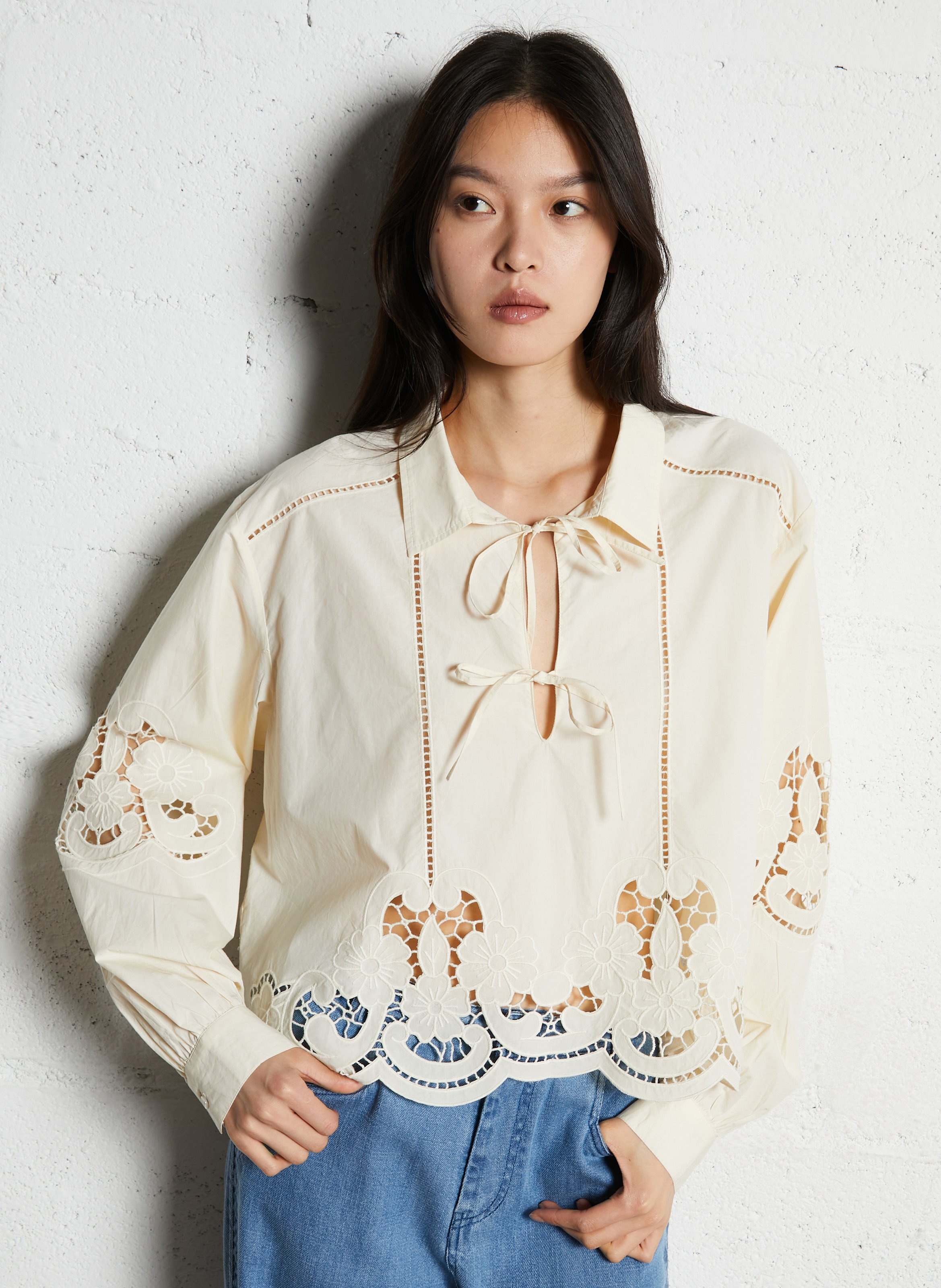 Cotton shirt collar blouse LOUISE MISHA Beige