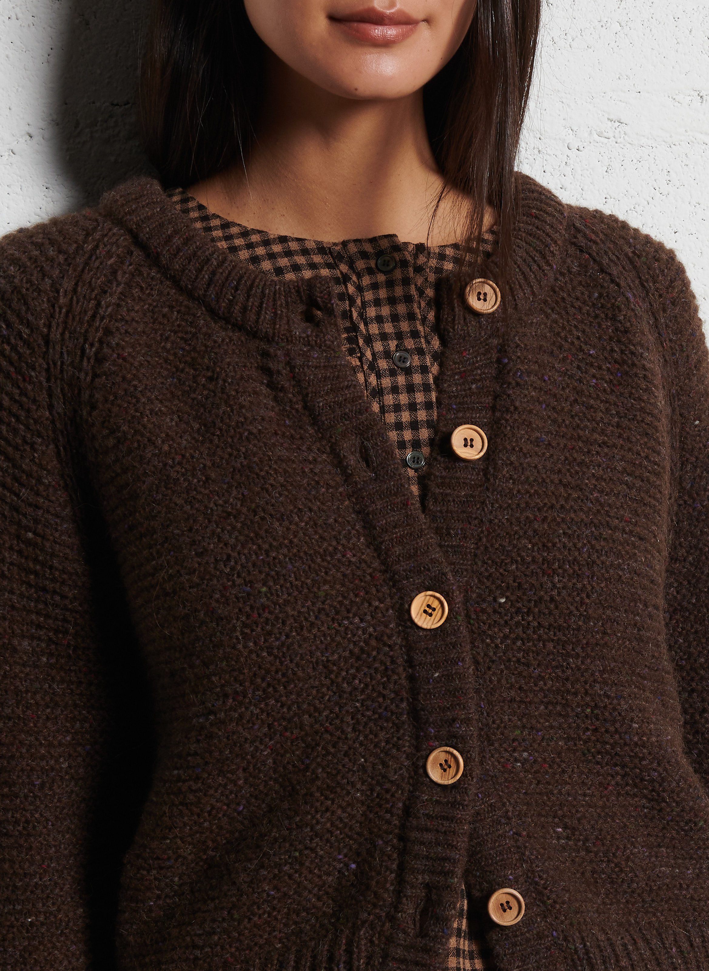 Gerade geschnittene Wollmix-Strickjacke mit Rundhalskragen EMILE ET IDA Braun