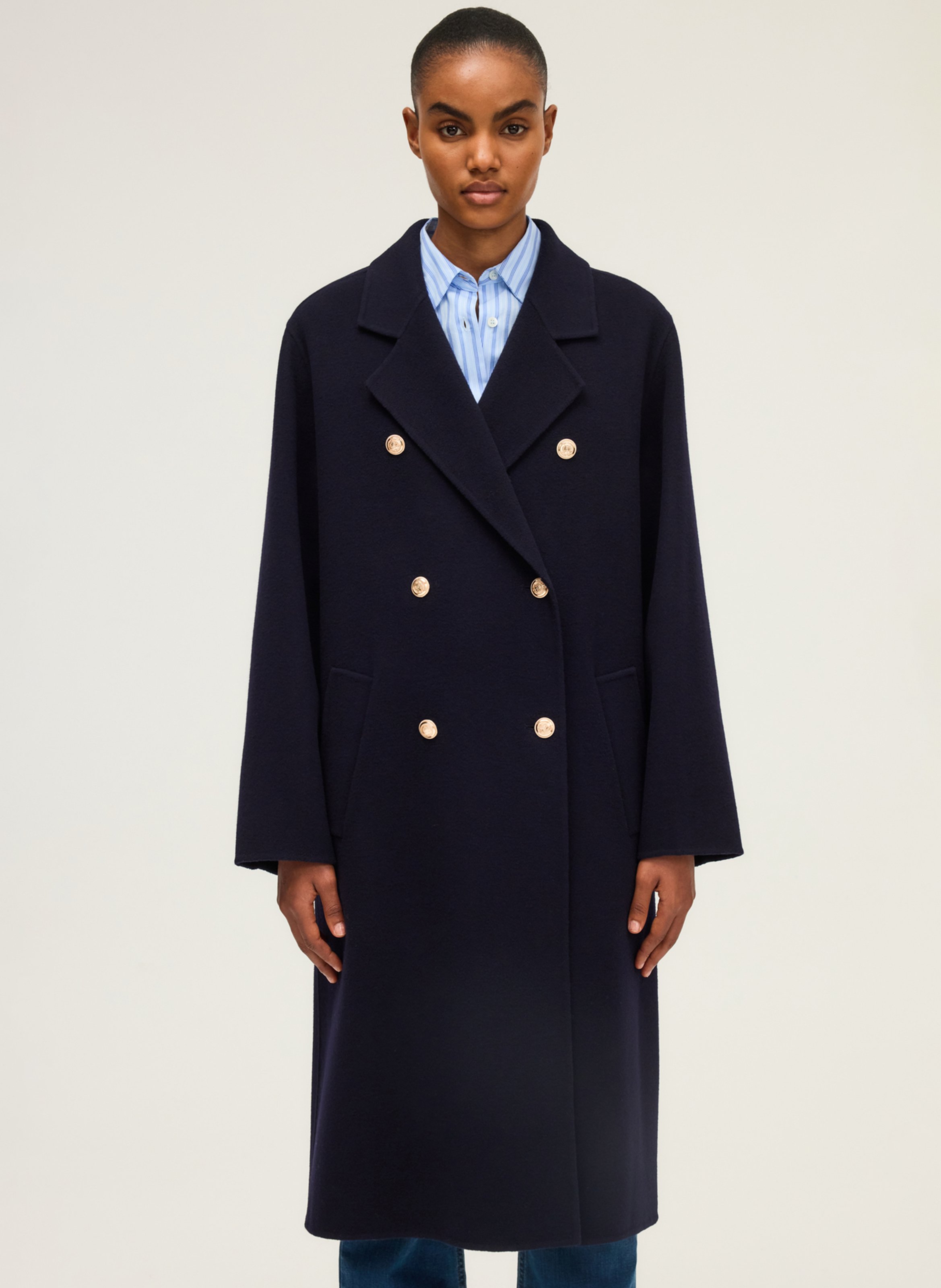 Long wool coat with notched collar PABLO Blue