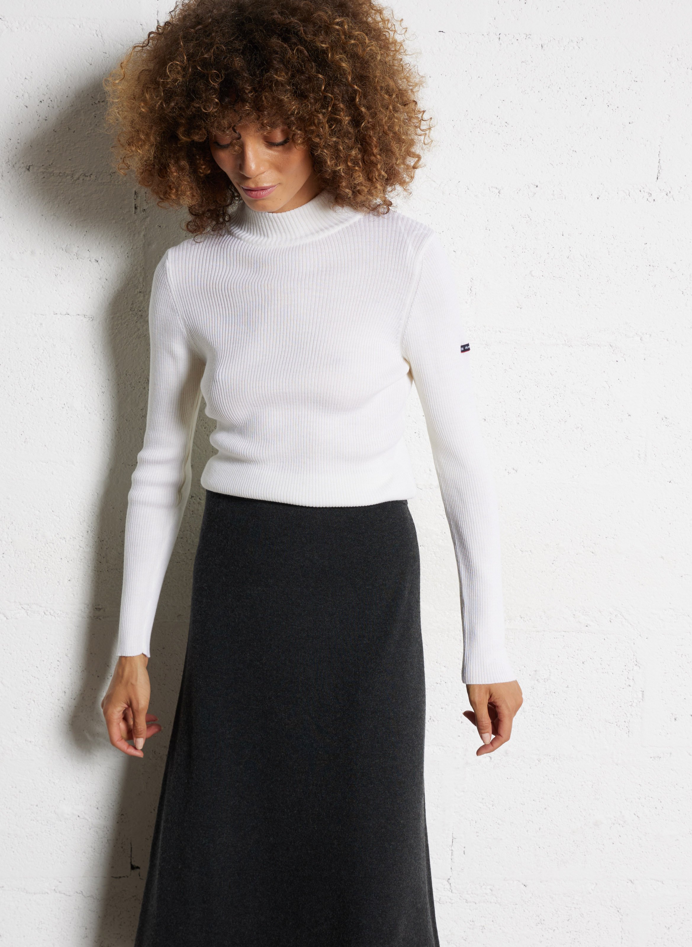 Pull col montant côtelé en laine ARMOR LUX