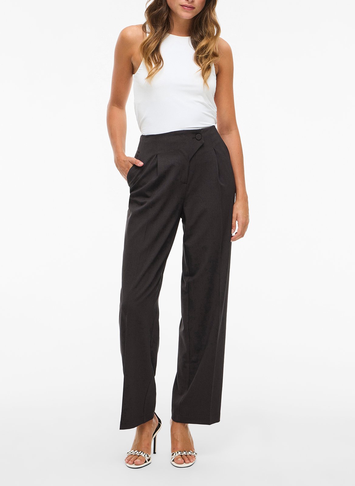 Pantalon droit uni à pinces VILA Gris