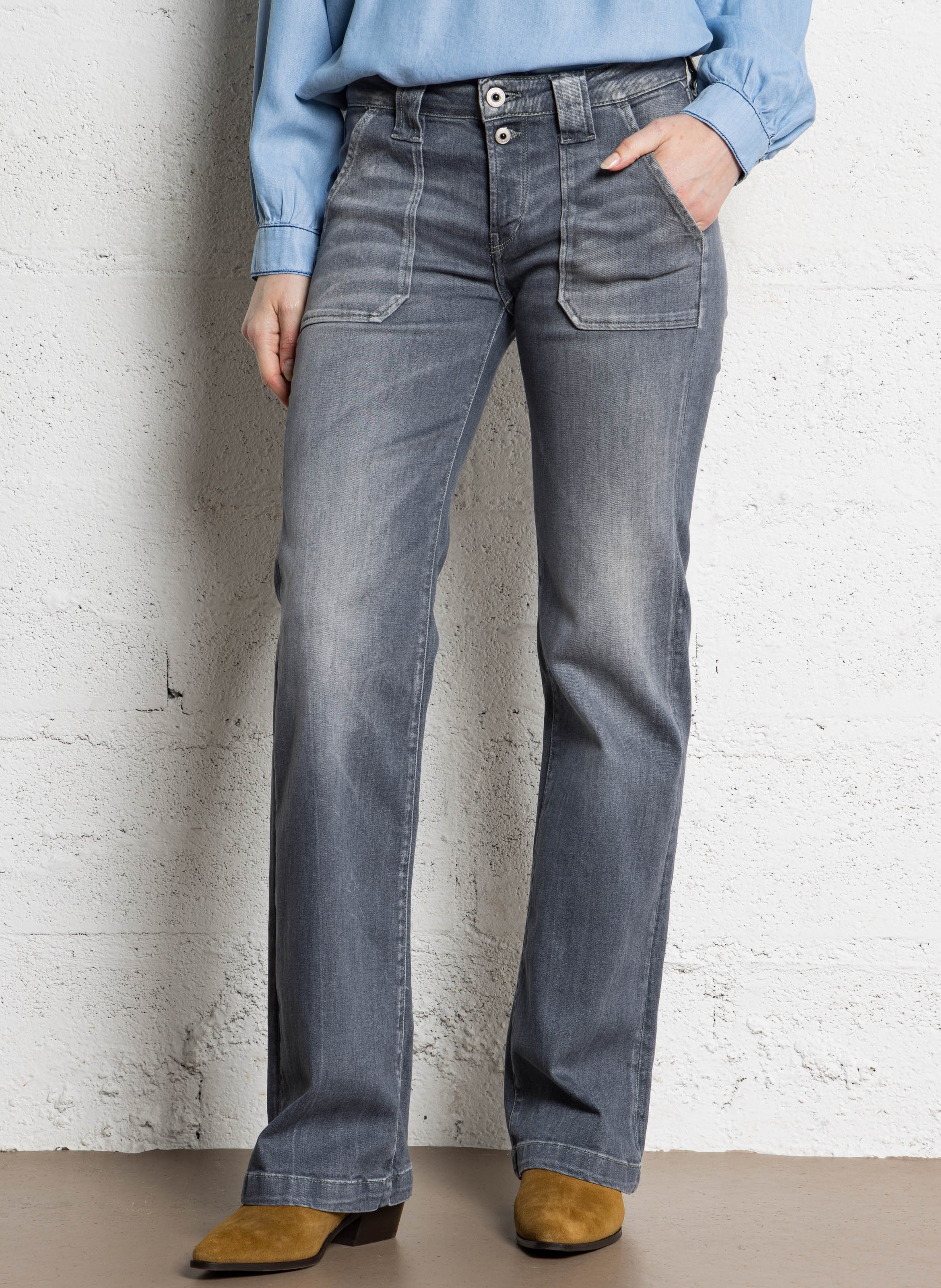 Jean évasé en coton mélangé LE TEMPS DES CERISES Gris