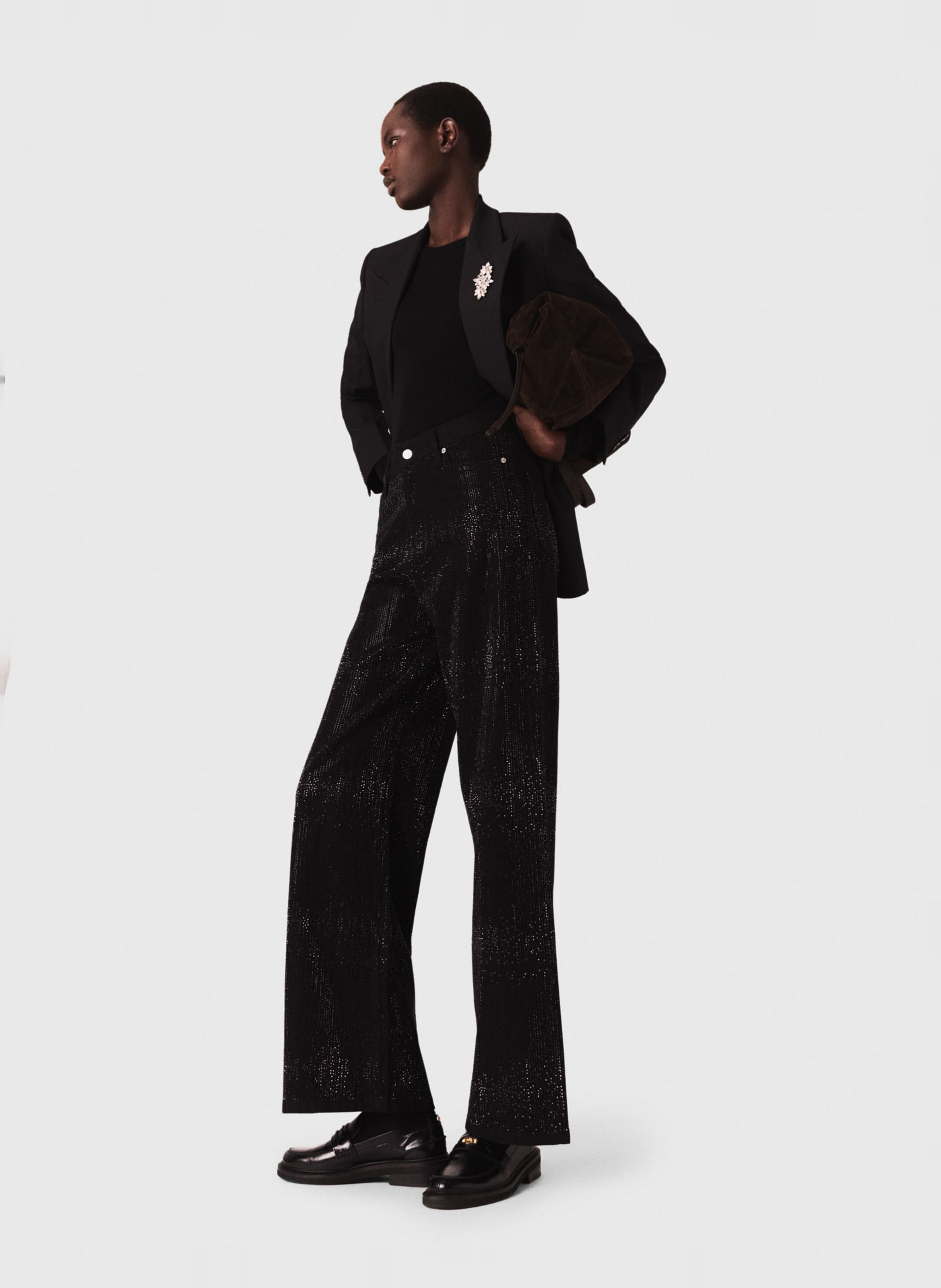 Jean taille haute à paillettes MAJE Noir