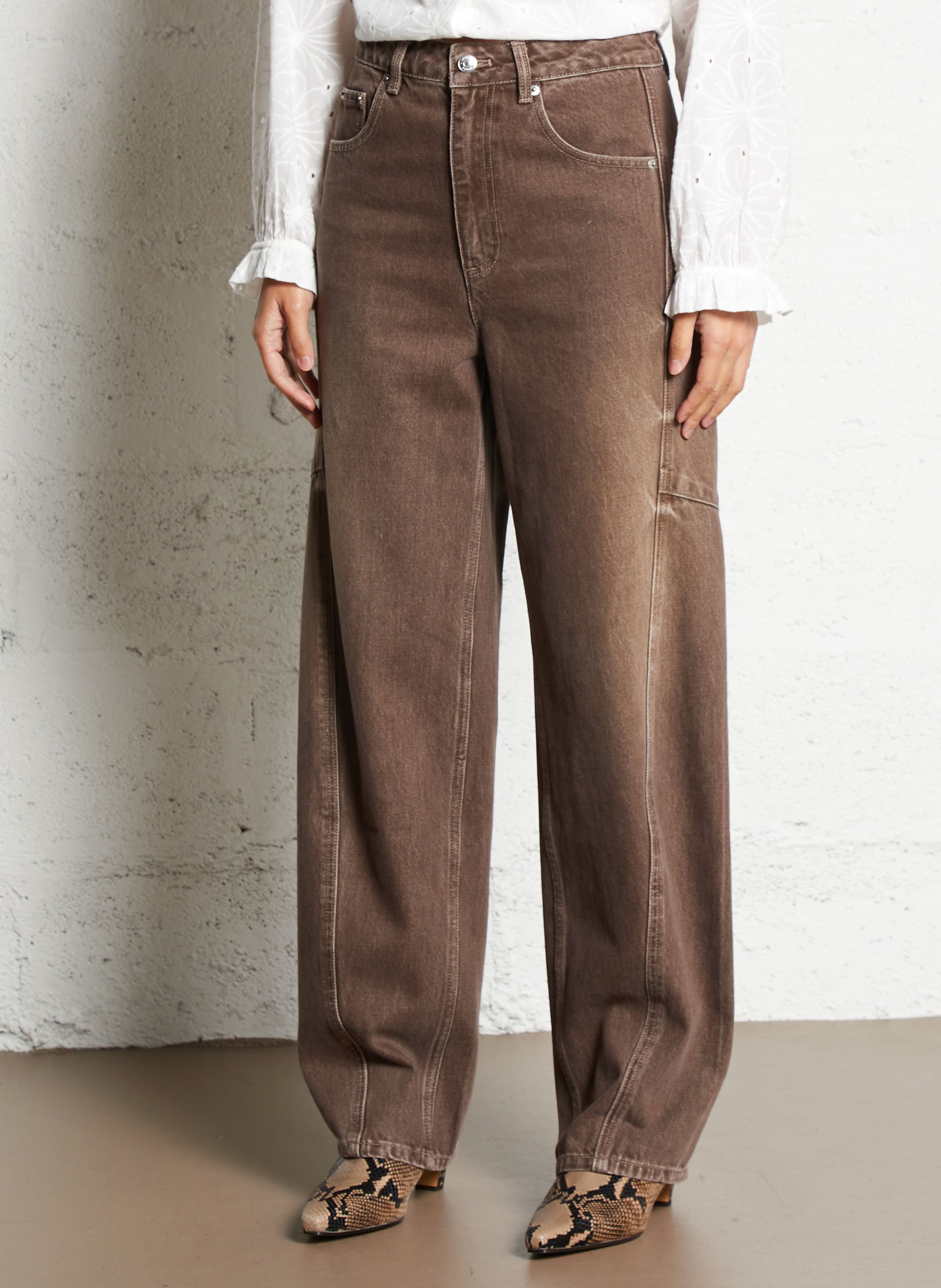Jean droit large en coton mélangé BERENICE Marron