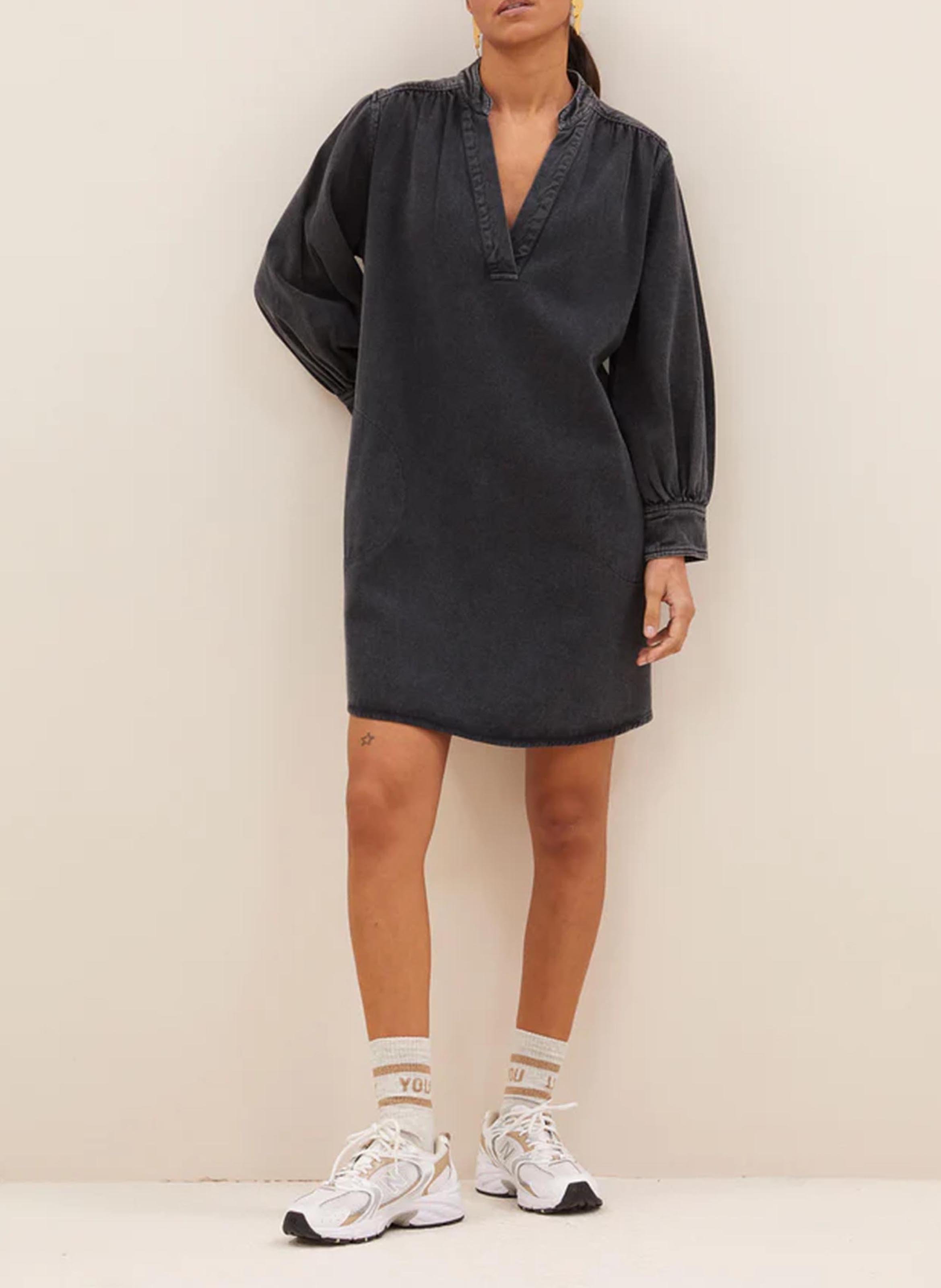 Robe droite col tunisien en denim BY BAR Noir