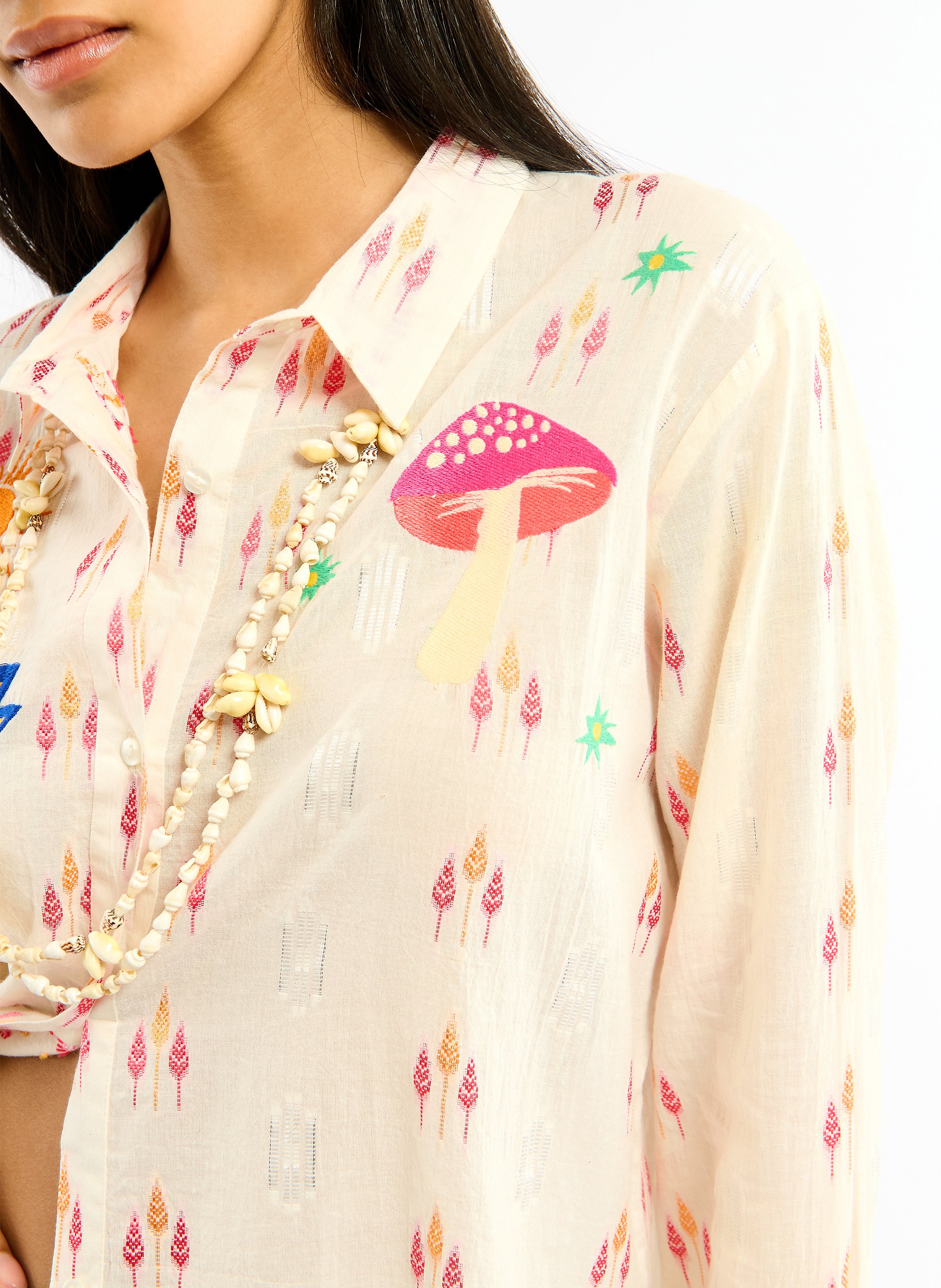 Straight classic collar shirt in printed blended cotton WILD White