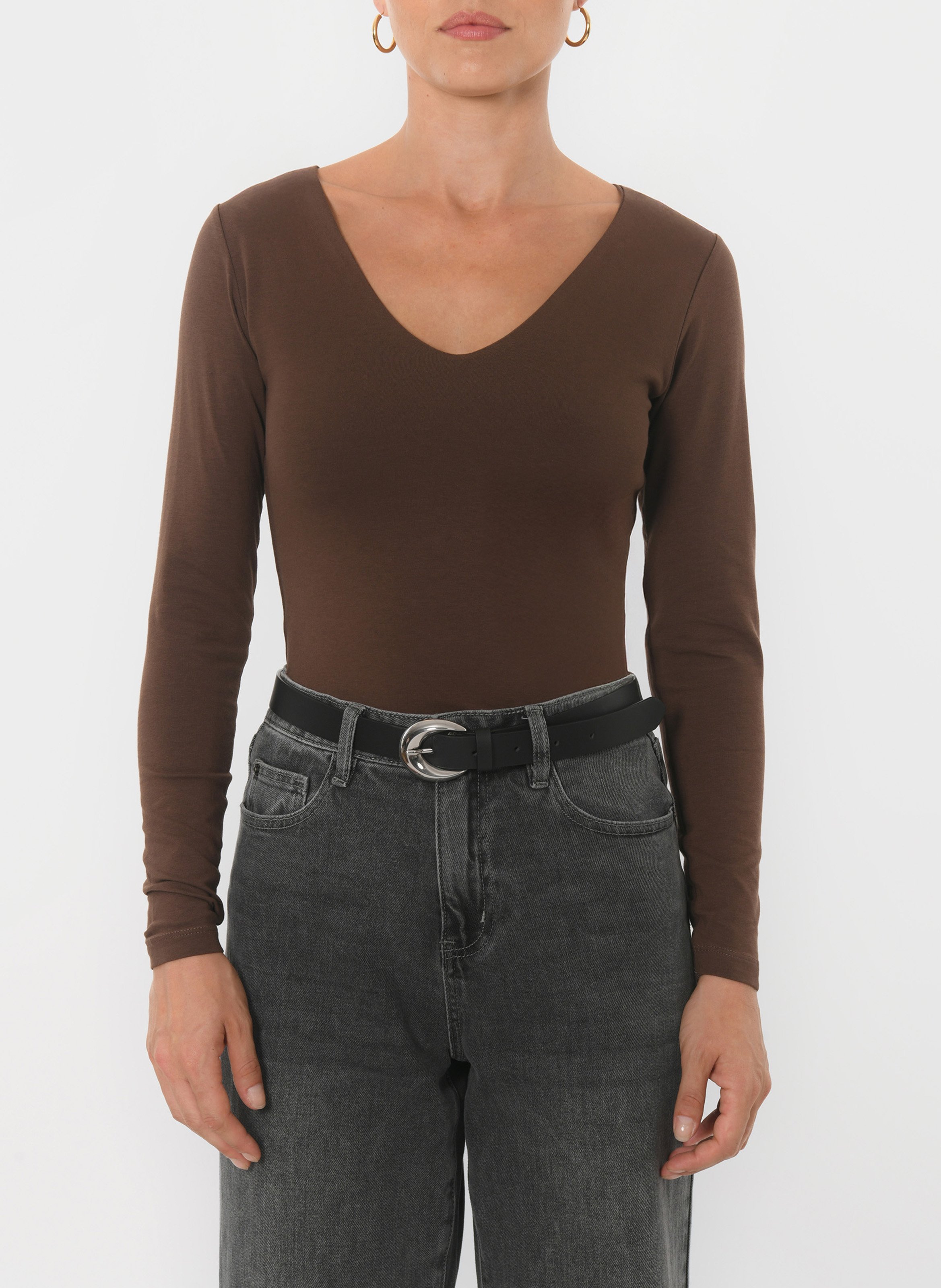 Tee-shirt moulant col V en coton mélangé KOOKAI