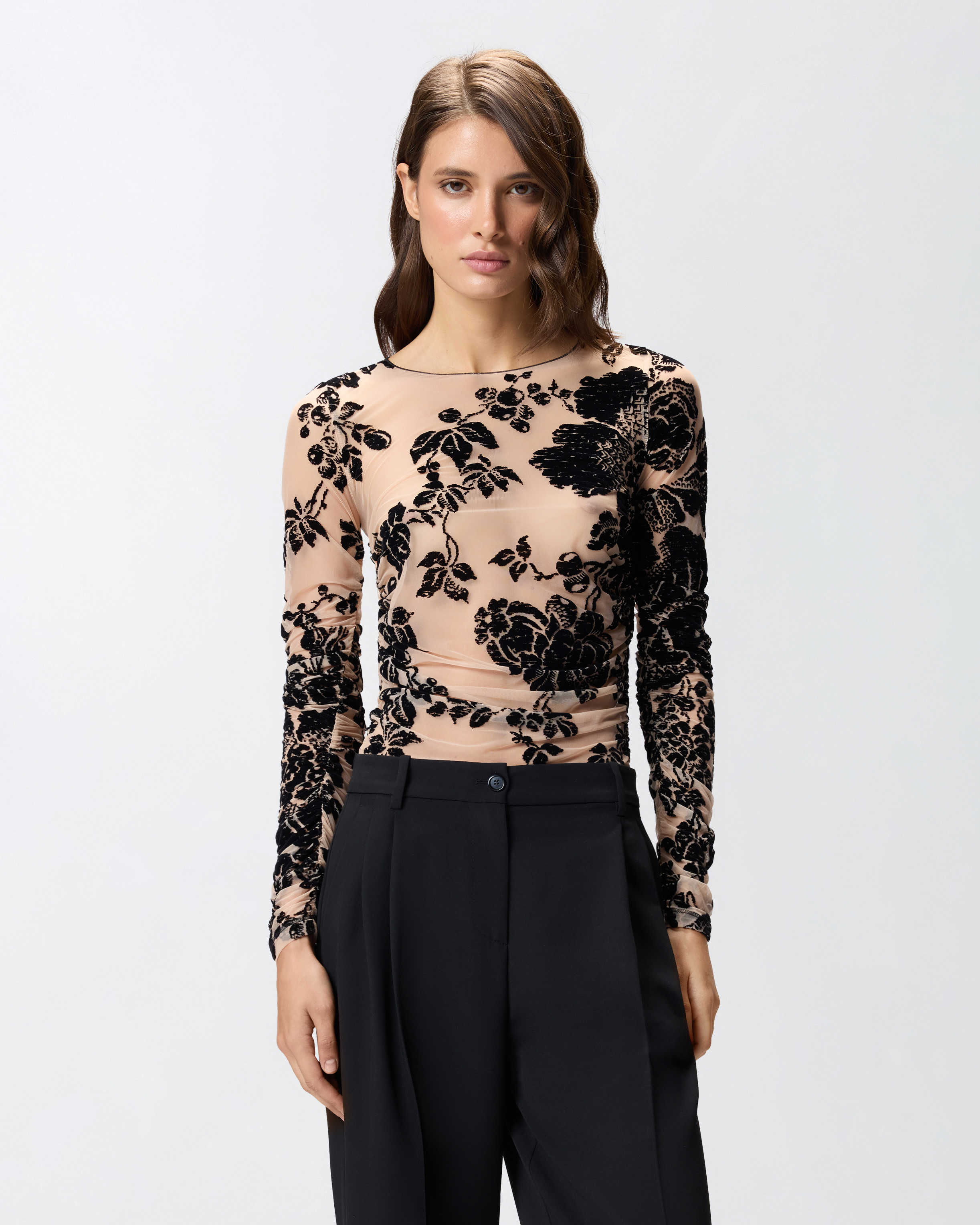 Sheer knit with flocked print PINKO