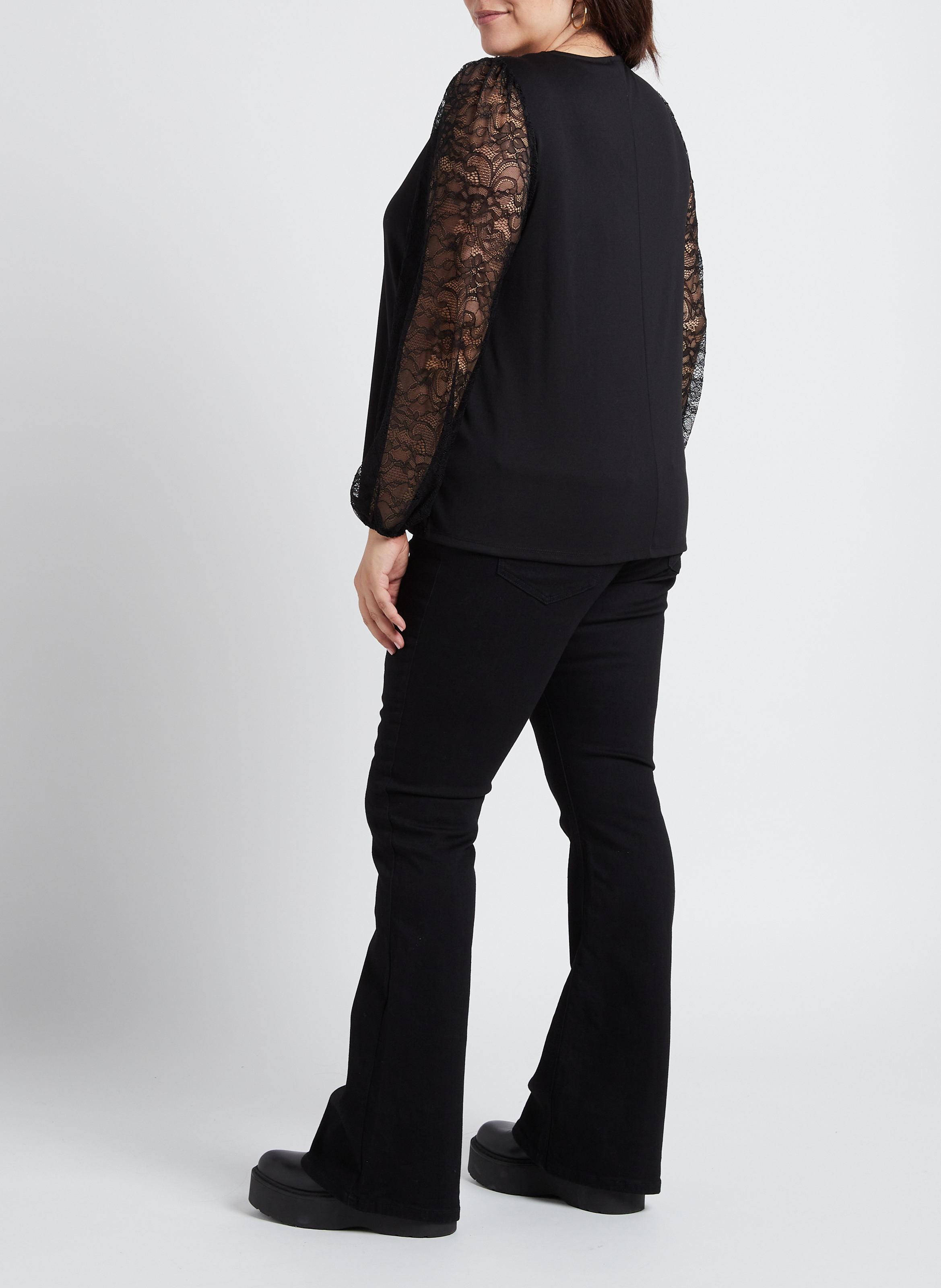 Kanten top met ronde hals EVOKED Zwart