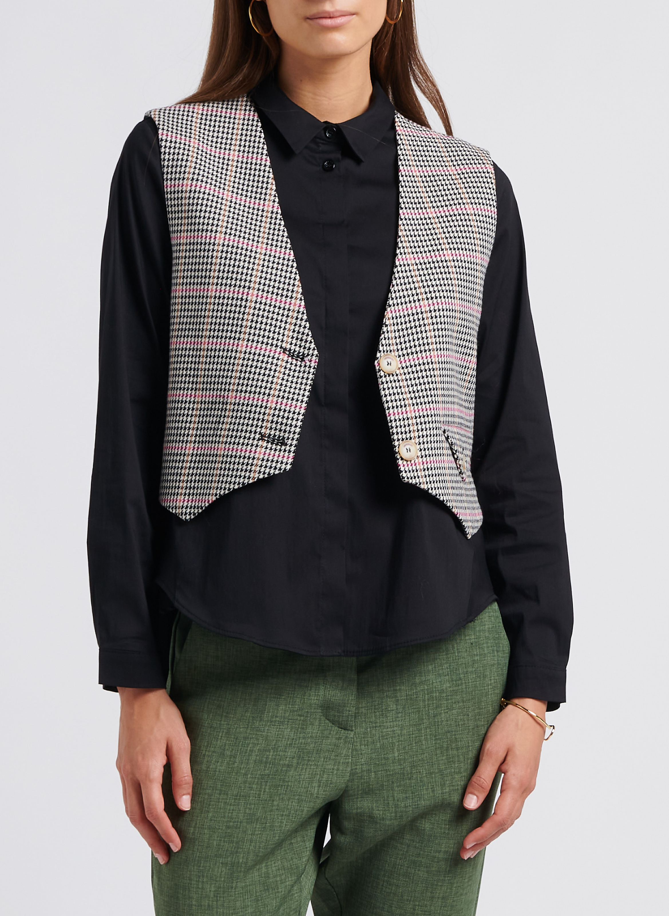 Jacke mit V-Ausschnitt und Hahnentrittmuster aus Baumwoll-Mix IMPERIAL Beige