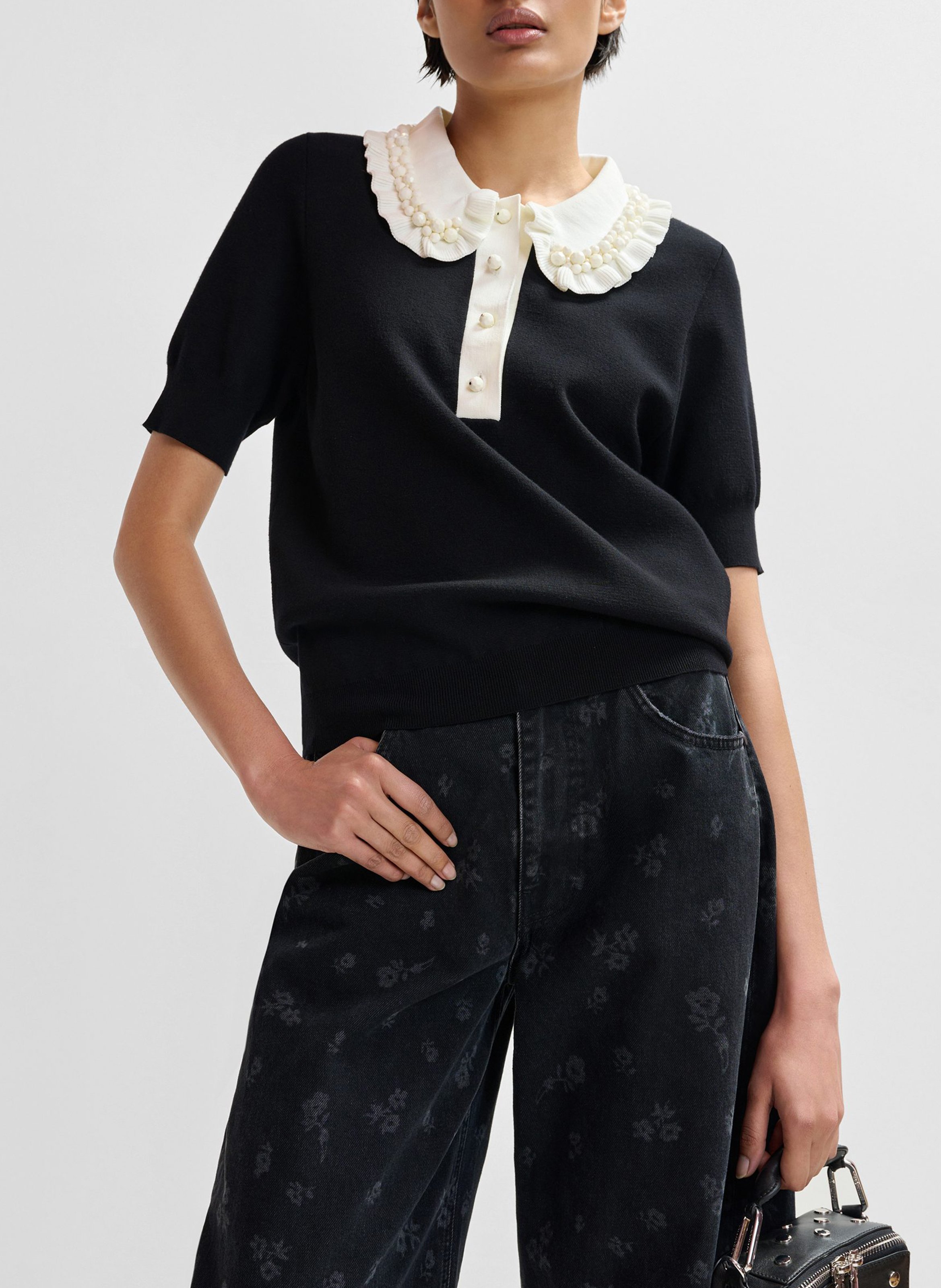 Short-sleeved plain polo with ruffles ESSENTIEL ANTWERP