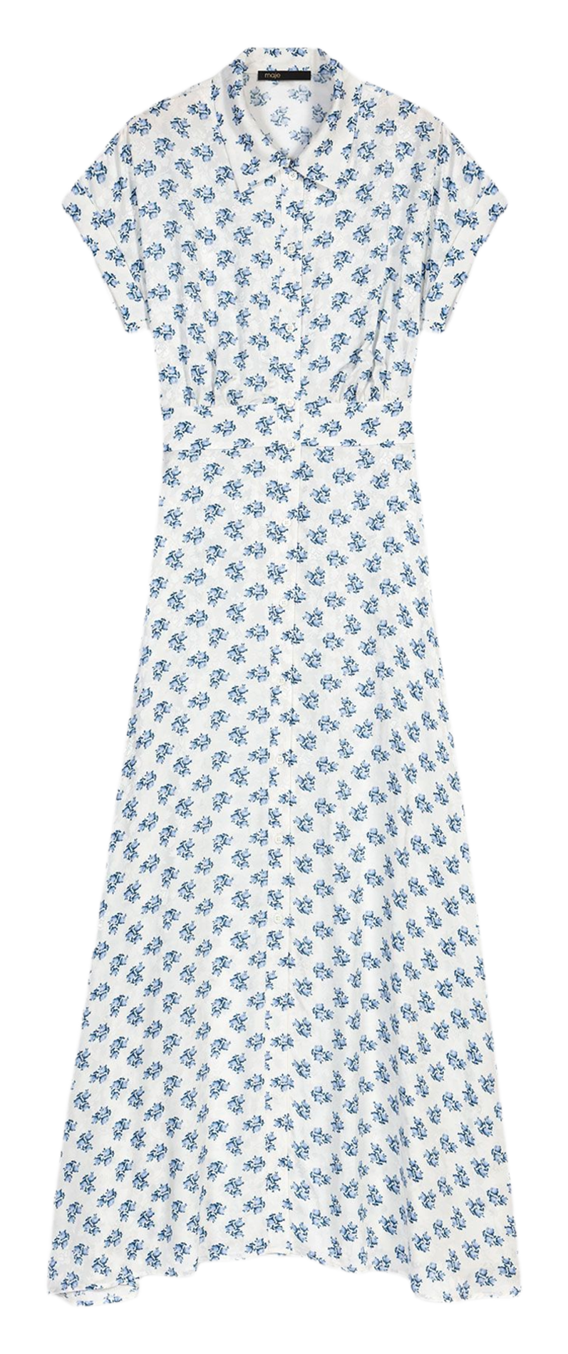 Lange, soepelvallende jurk met klassieke kraag MAJE Blauw