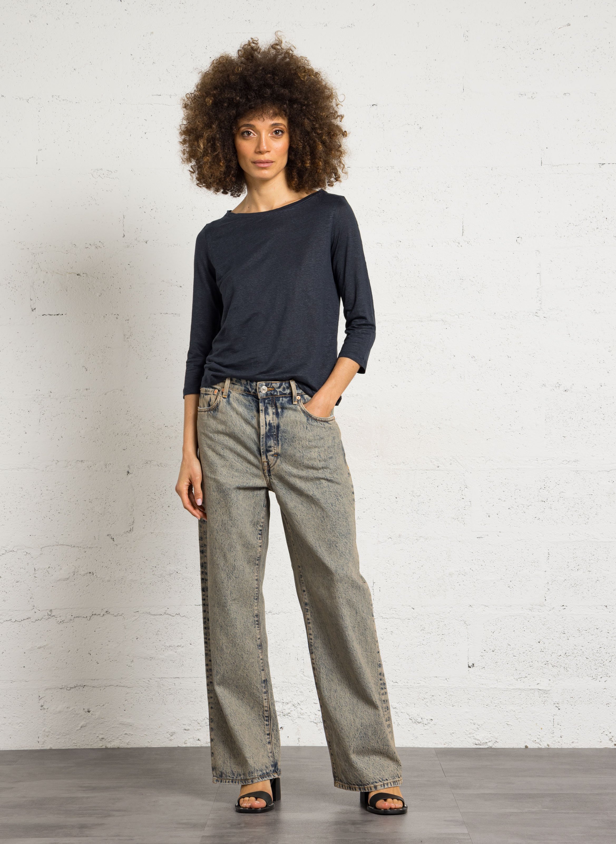 Linnen T-shirt met boothals MAJESTIC FILATURES Blauw