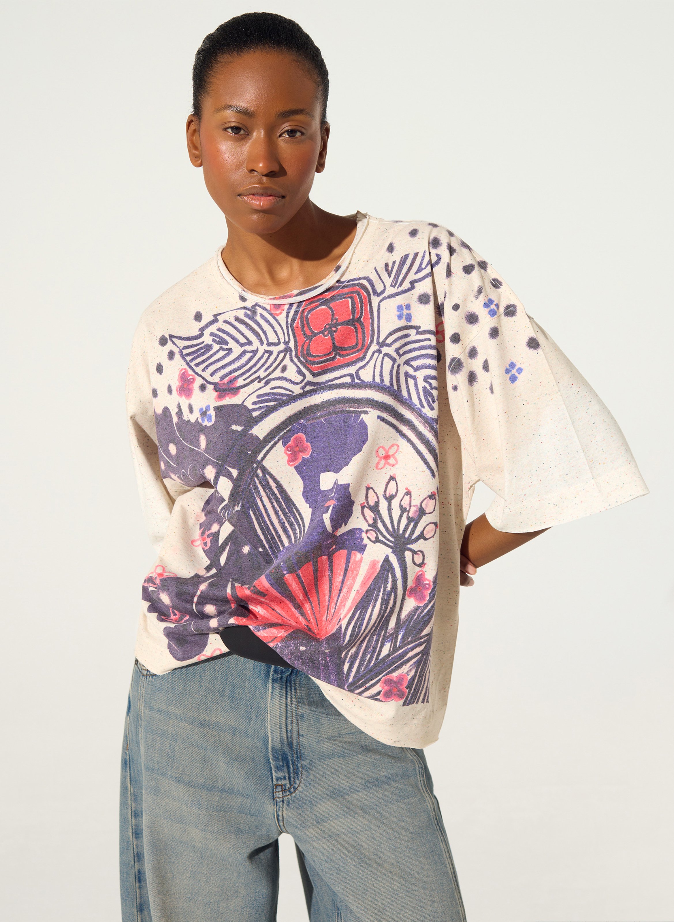 Round neck printed T-shirt COTELAC Purple