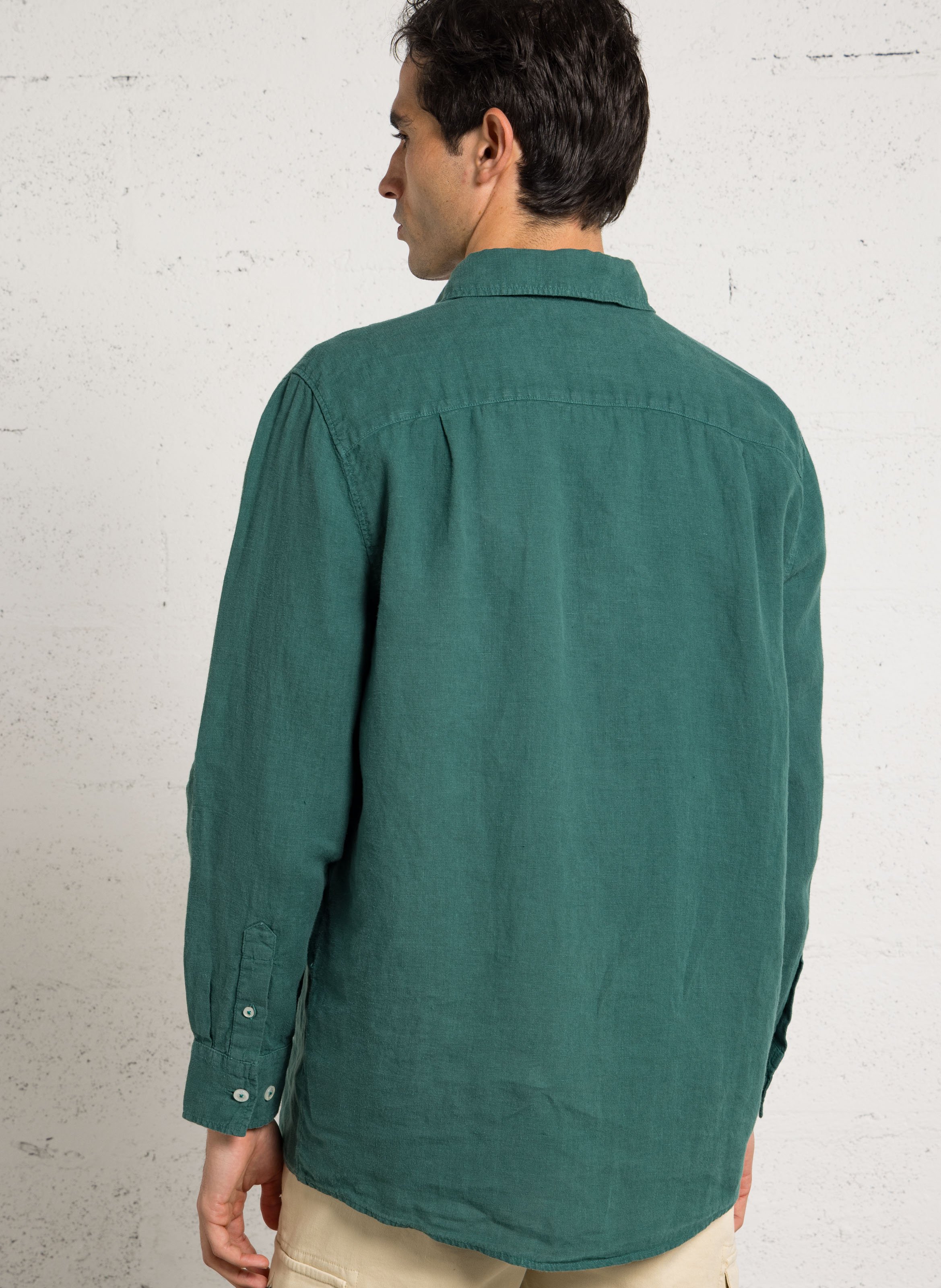 Straight linen shirt with classic collar ARMOR LUX Green