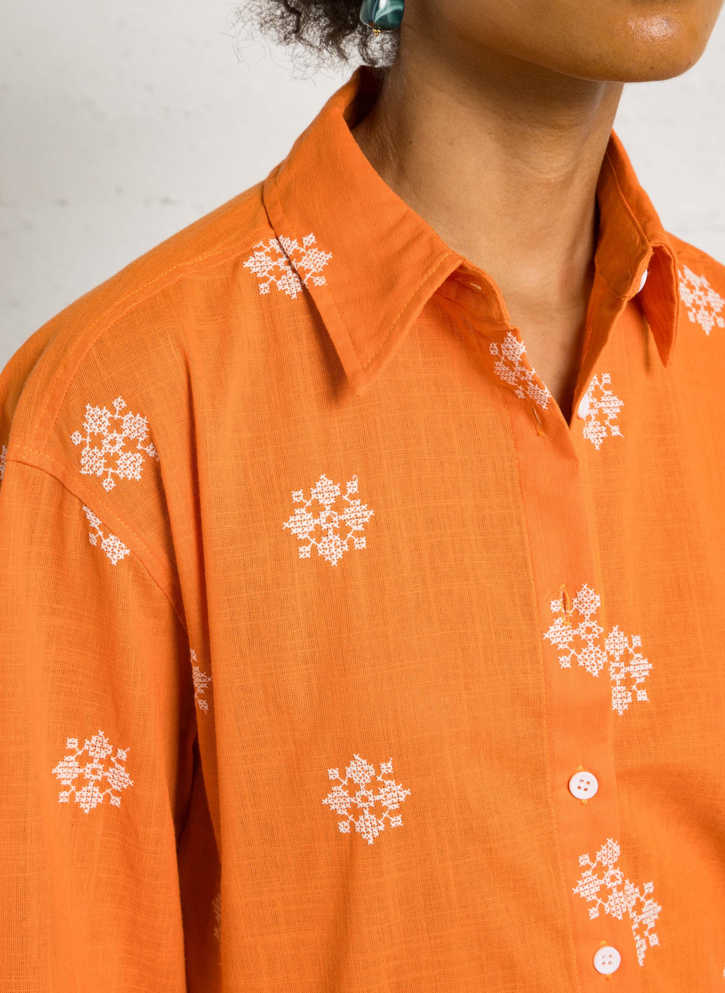 Chemise ample col classique brodée THE KORNER Orange