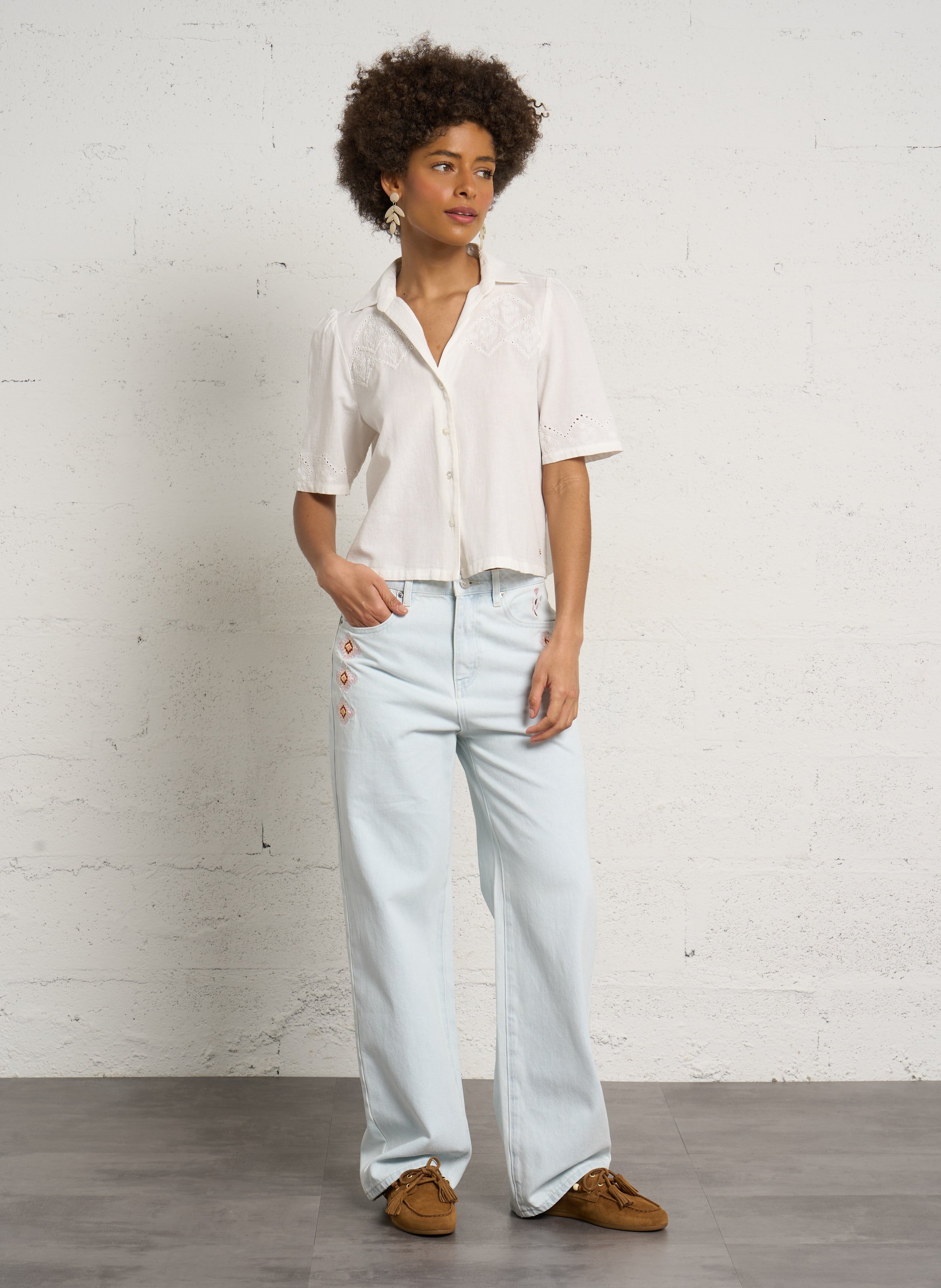 Csally - Gerade geschnittene Baumwollhose BERENICE Blau