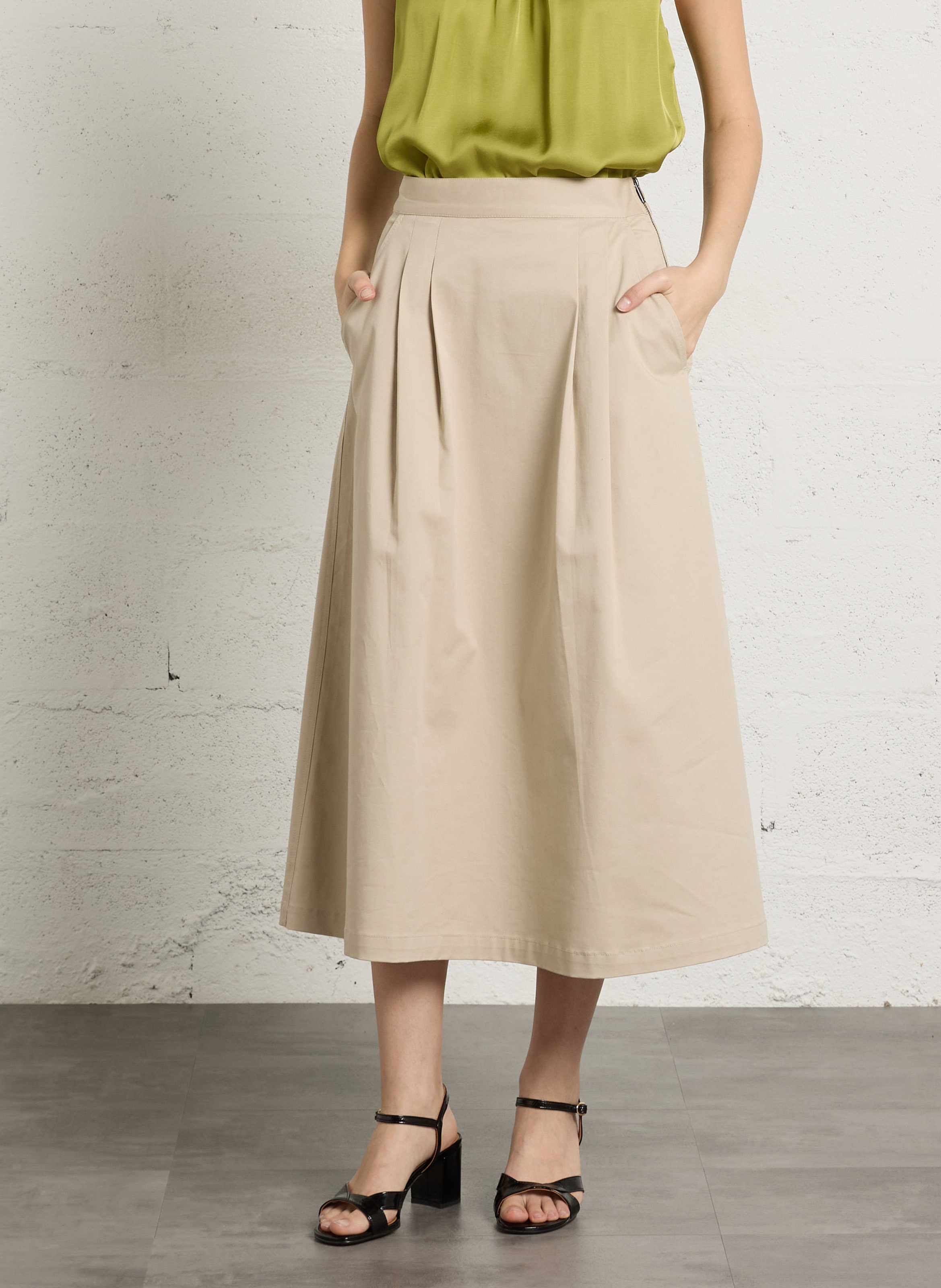Pleated A-line midi skirt IKKS Beige