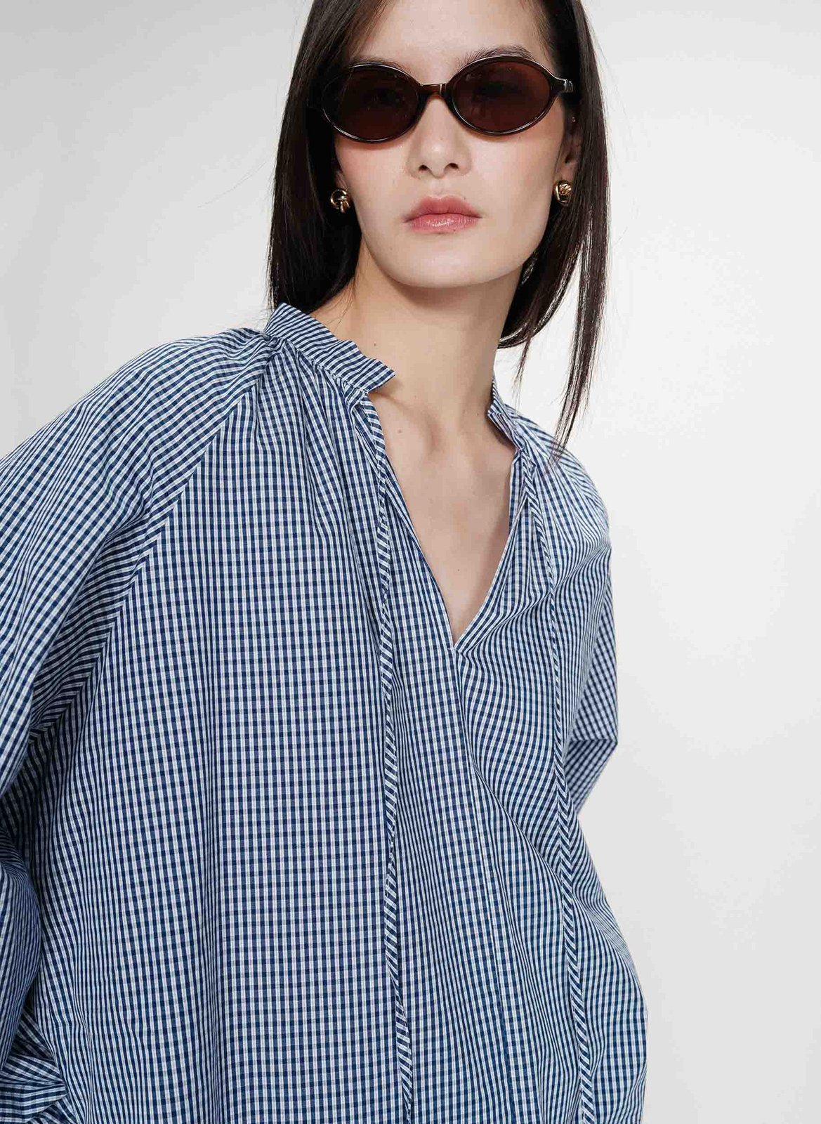 Blouse droite col rond en coton imprimé GRACE ET MILA Bleu