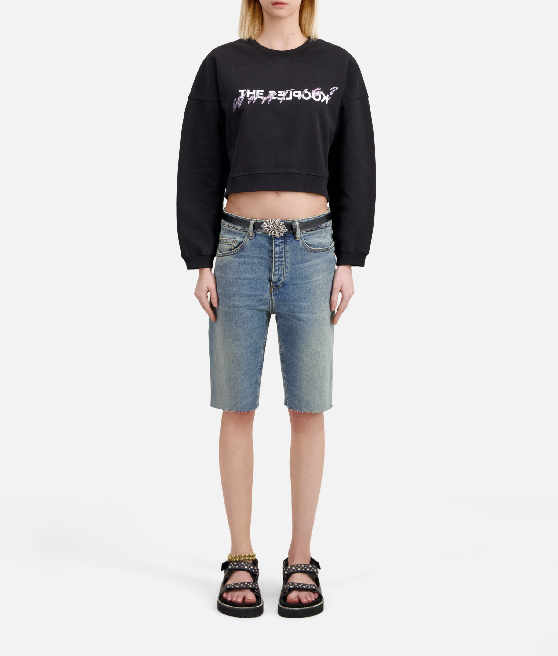 Sweat court col rond sérigraphié en coton  THE KOOPLES Noir