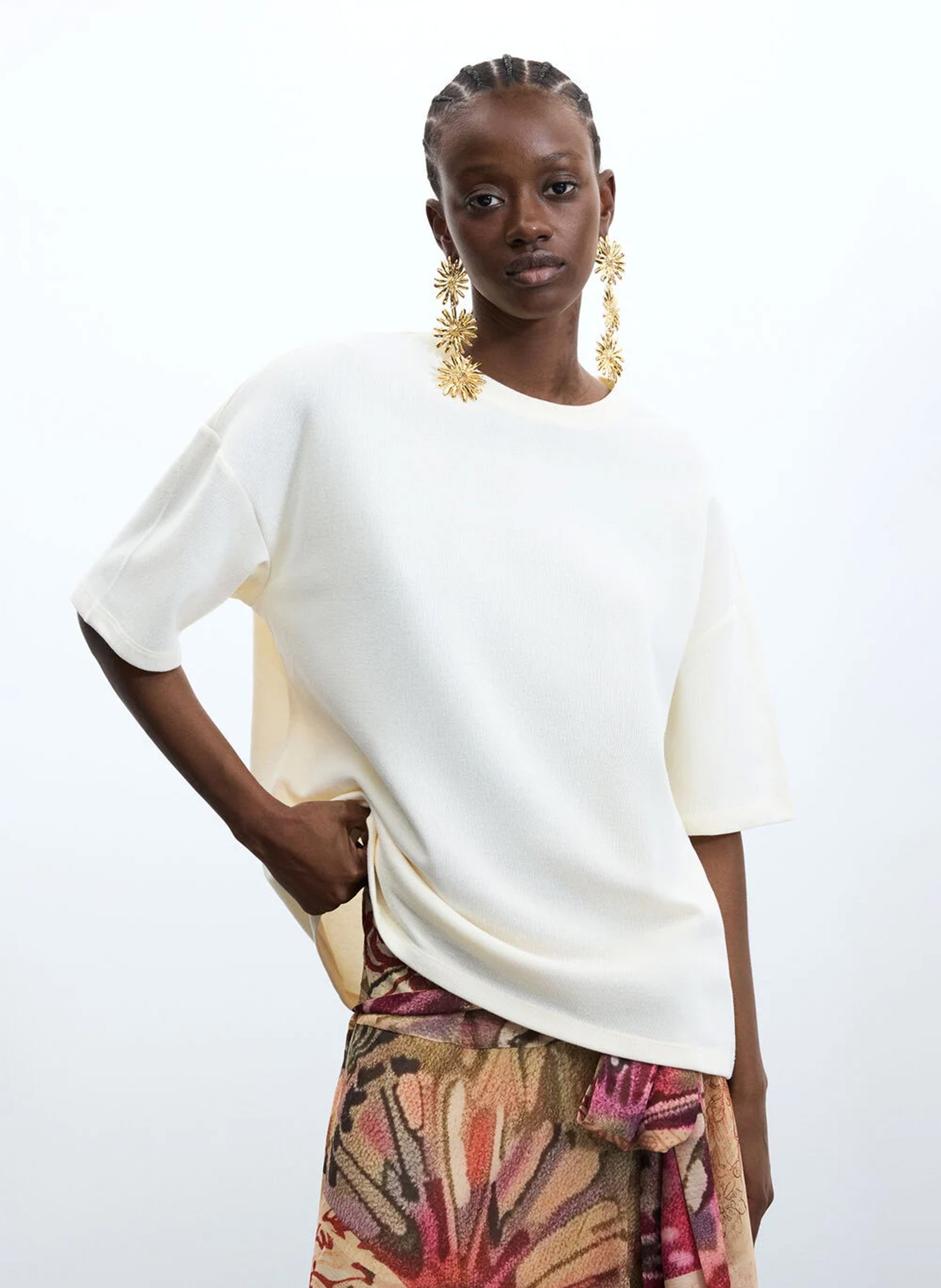 Tee-shirt droit col rond en coton mélangé DESIGUAL Blanc