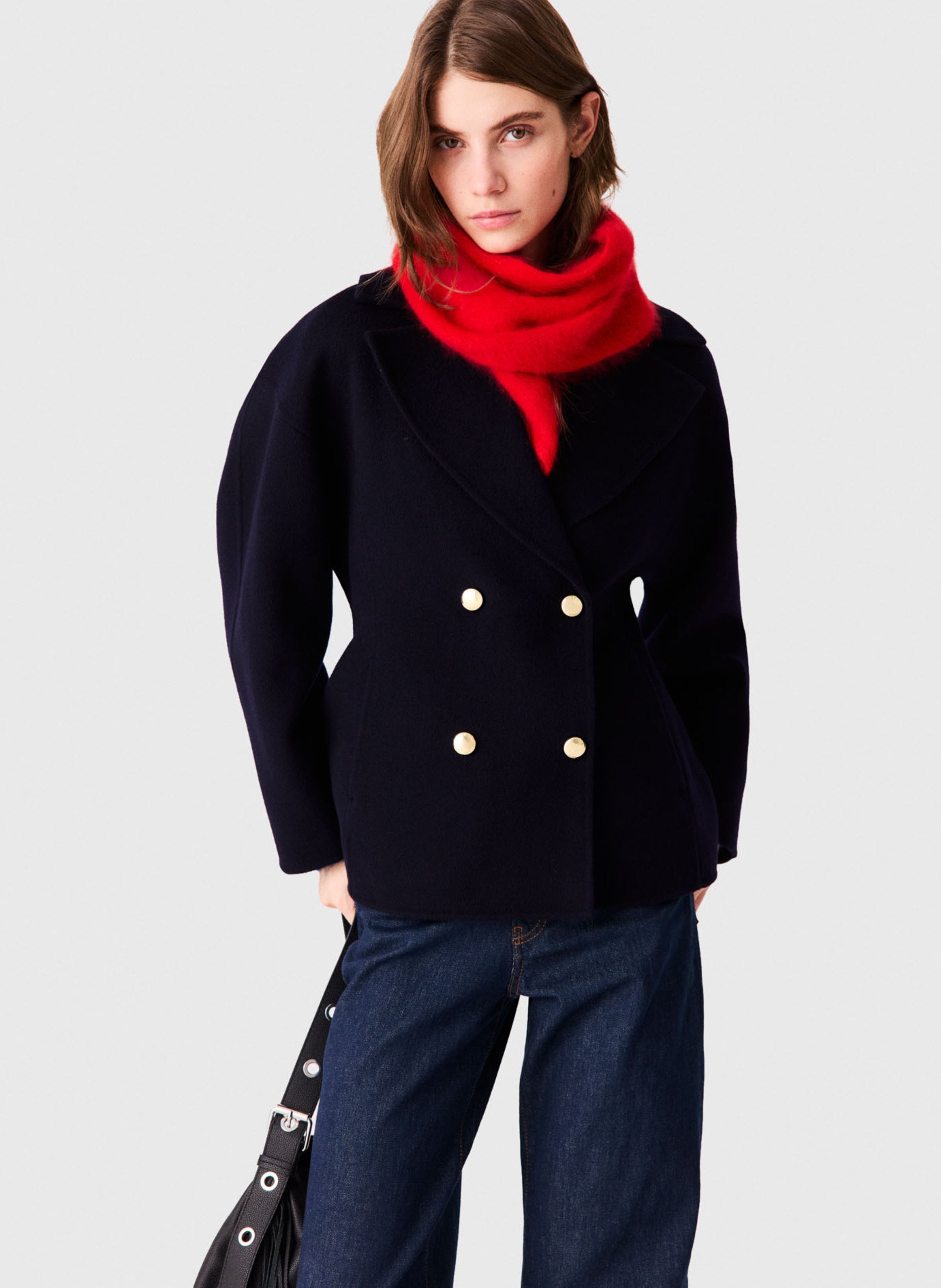 Gilet droit en laine MAJE Bleu