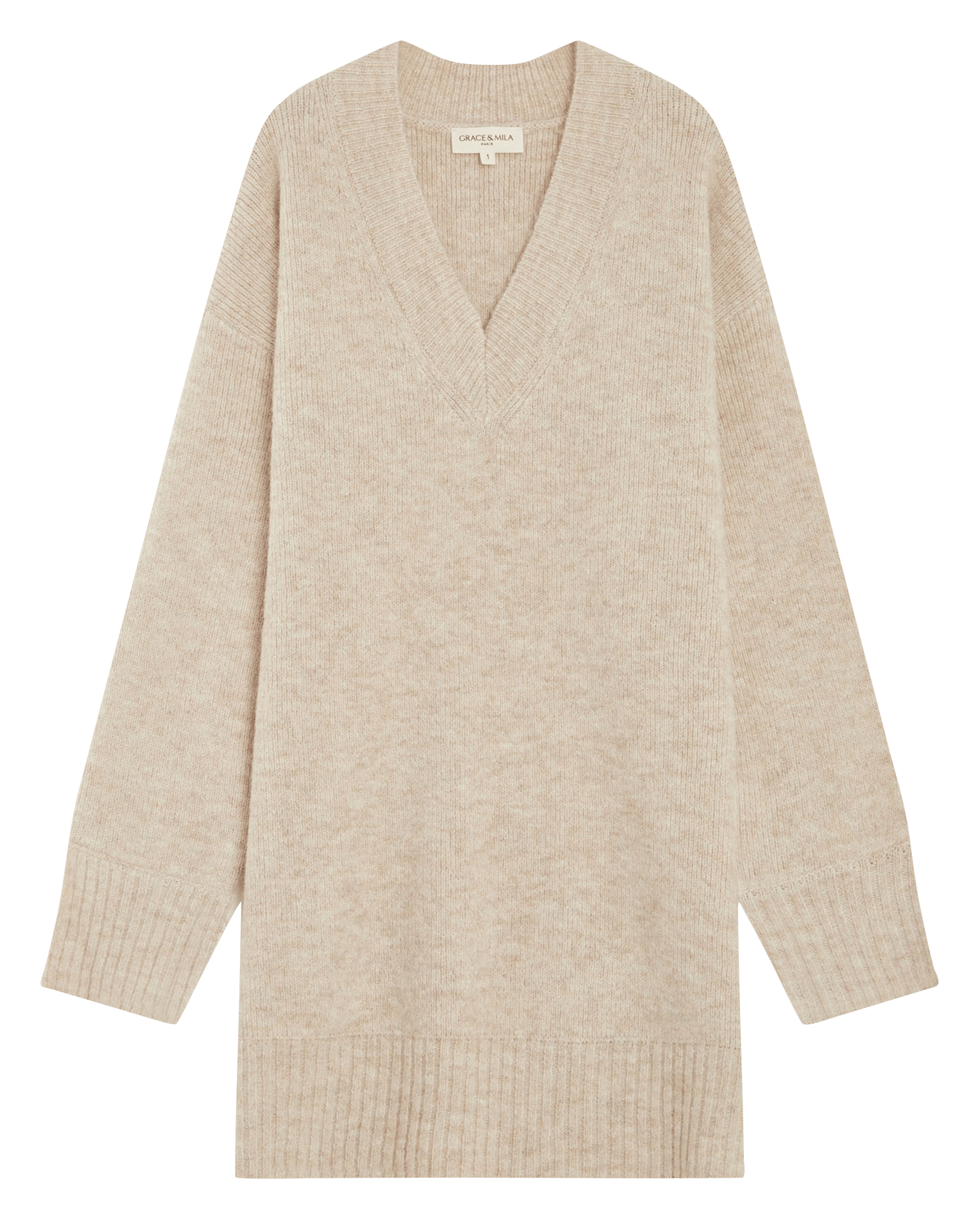 Short oversized knit dress GRACE ET MILA Beige