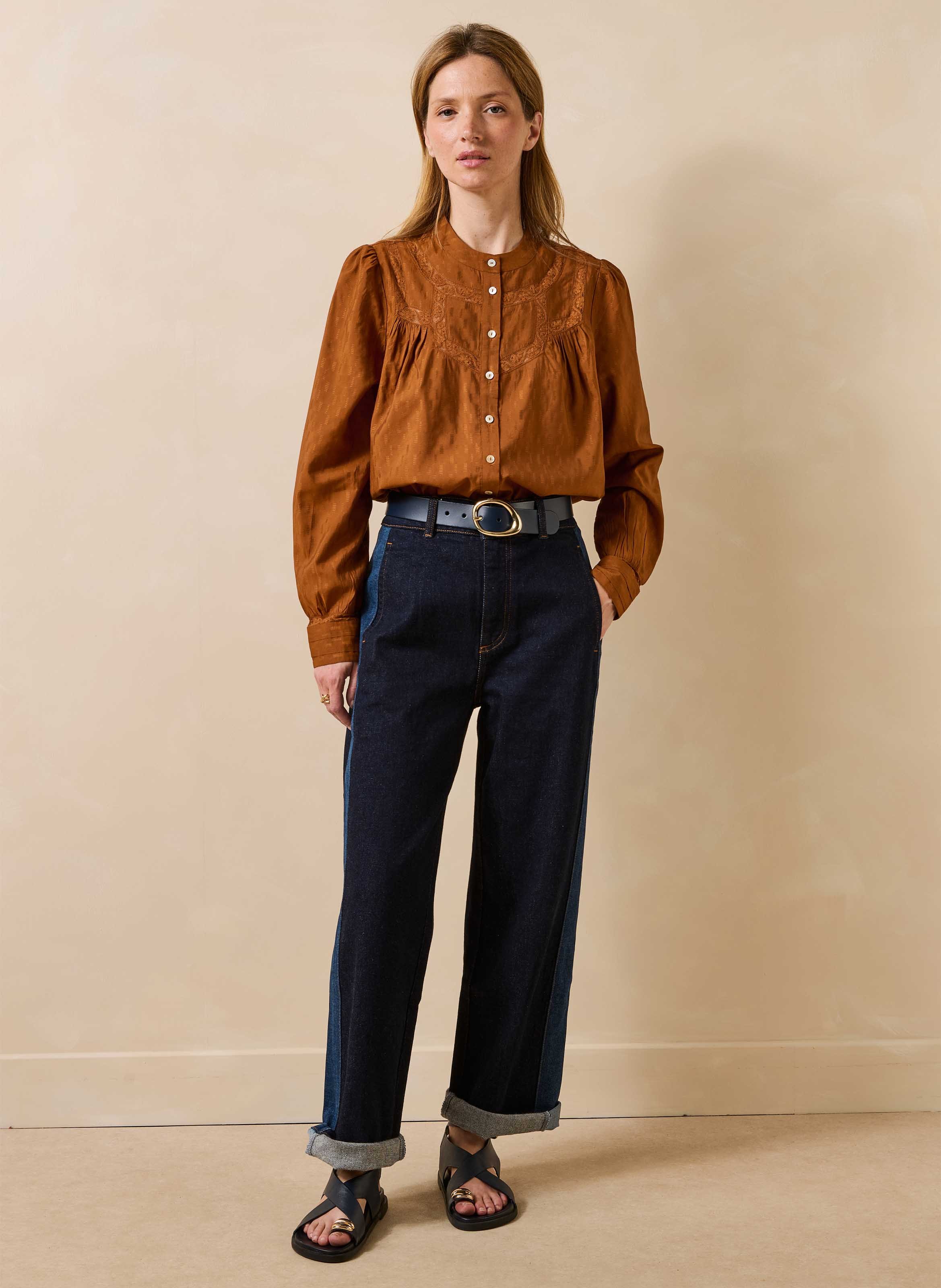 Blouse with round collar LA FEE MARABOUTEE Brown