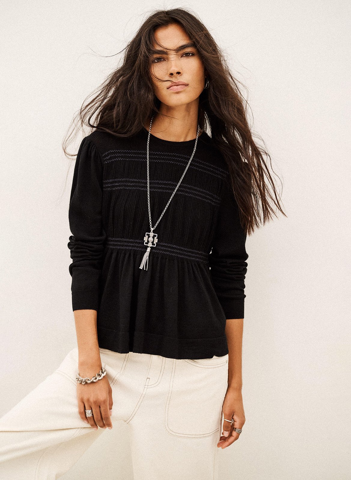 Pull droit col rond en laine BA&SH Noir