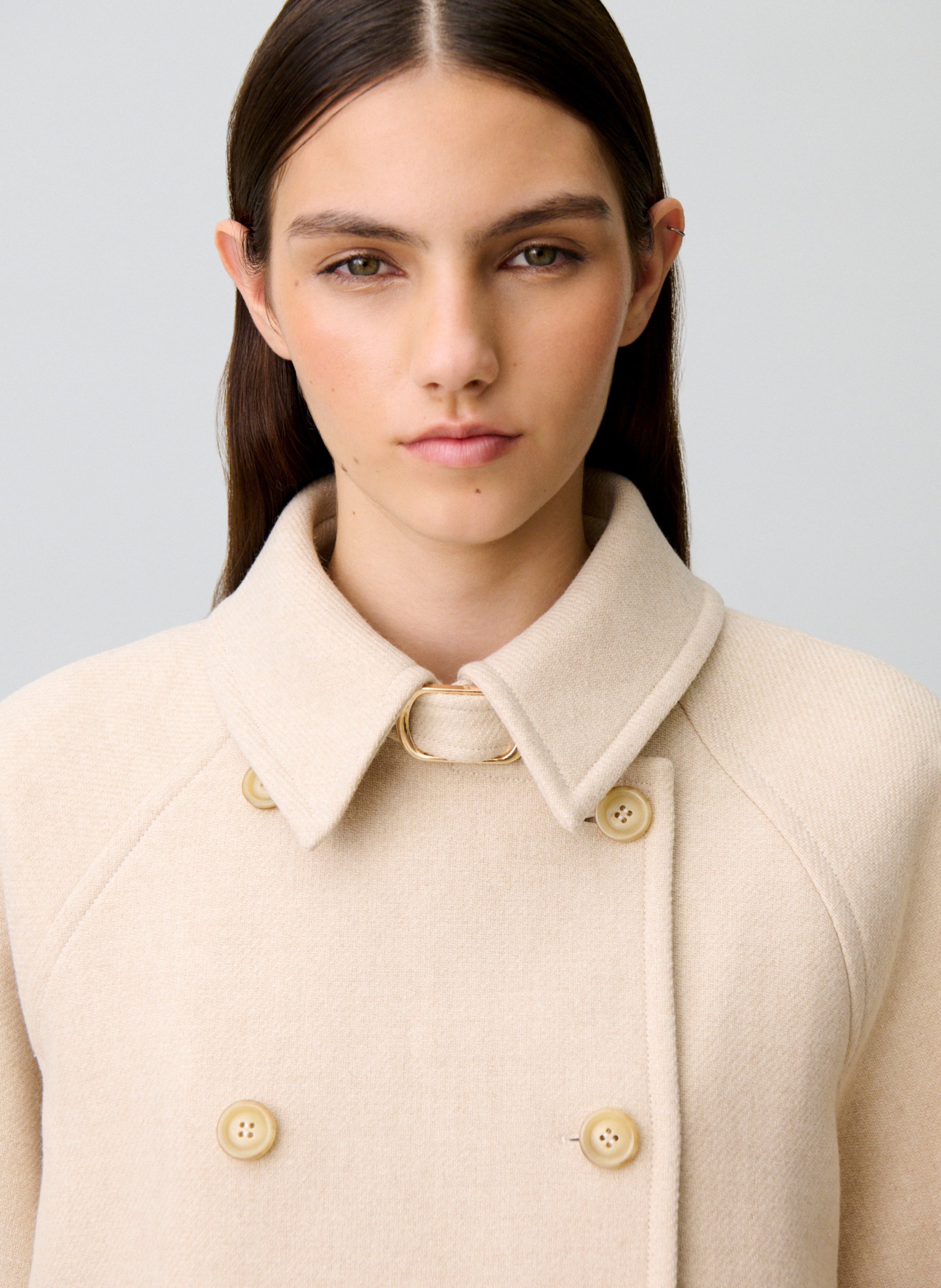 Manteau droit col classique en laine mélangée CLAUDIE PIERLOT Beige