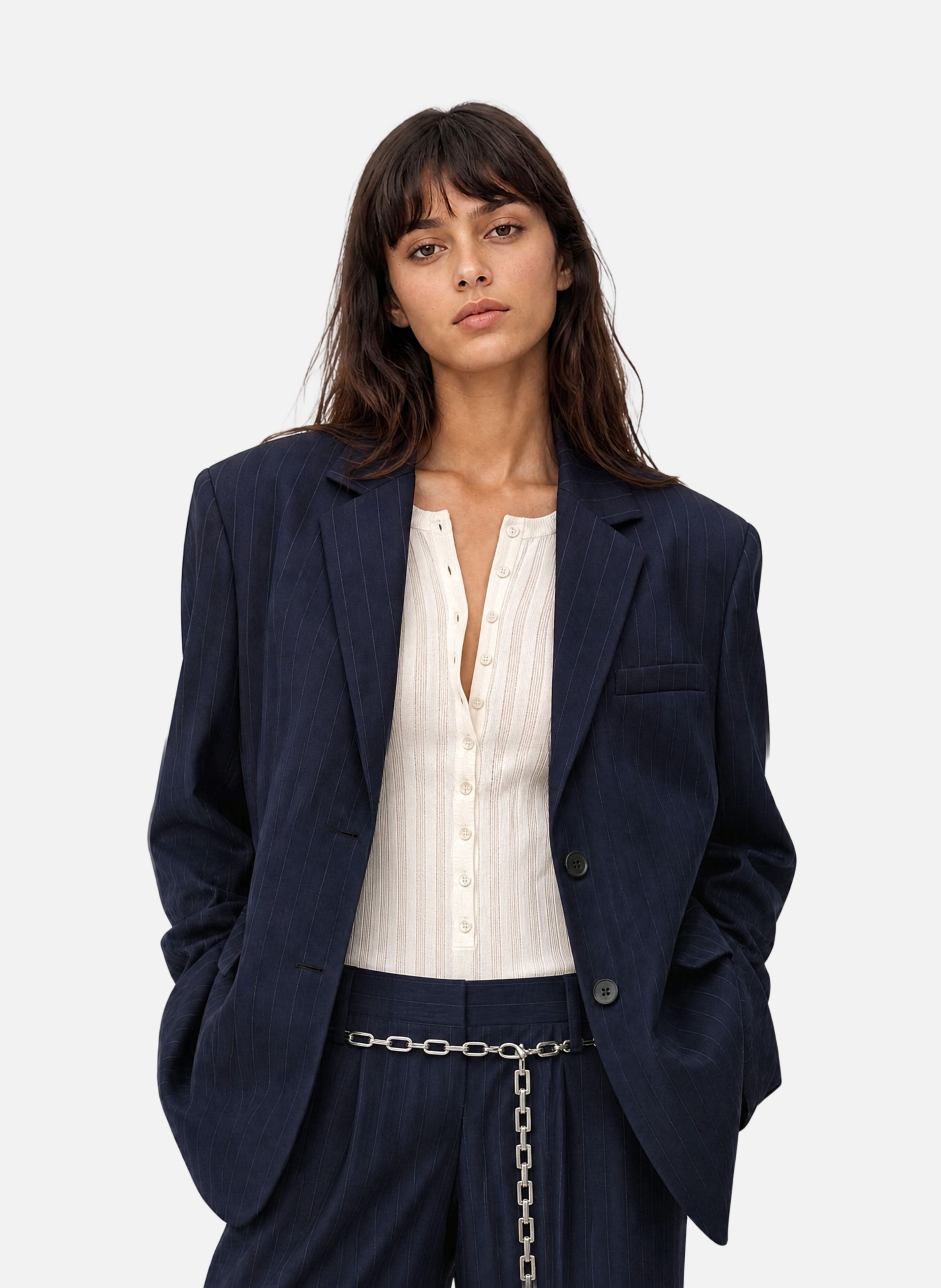 Oversized wool blazer with fine pinstripe pattern THE KOOPLES Blue