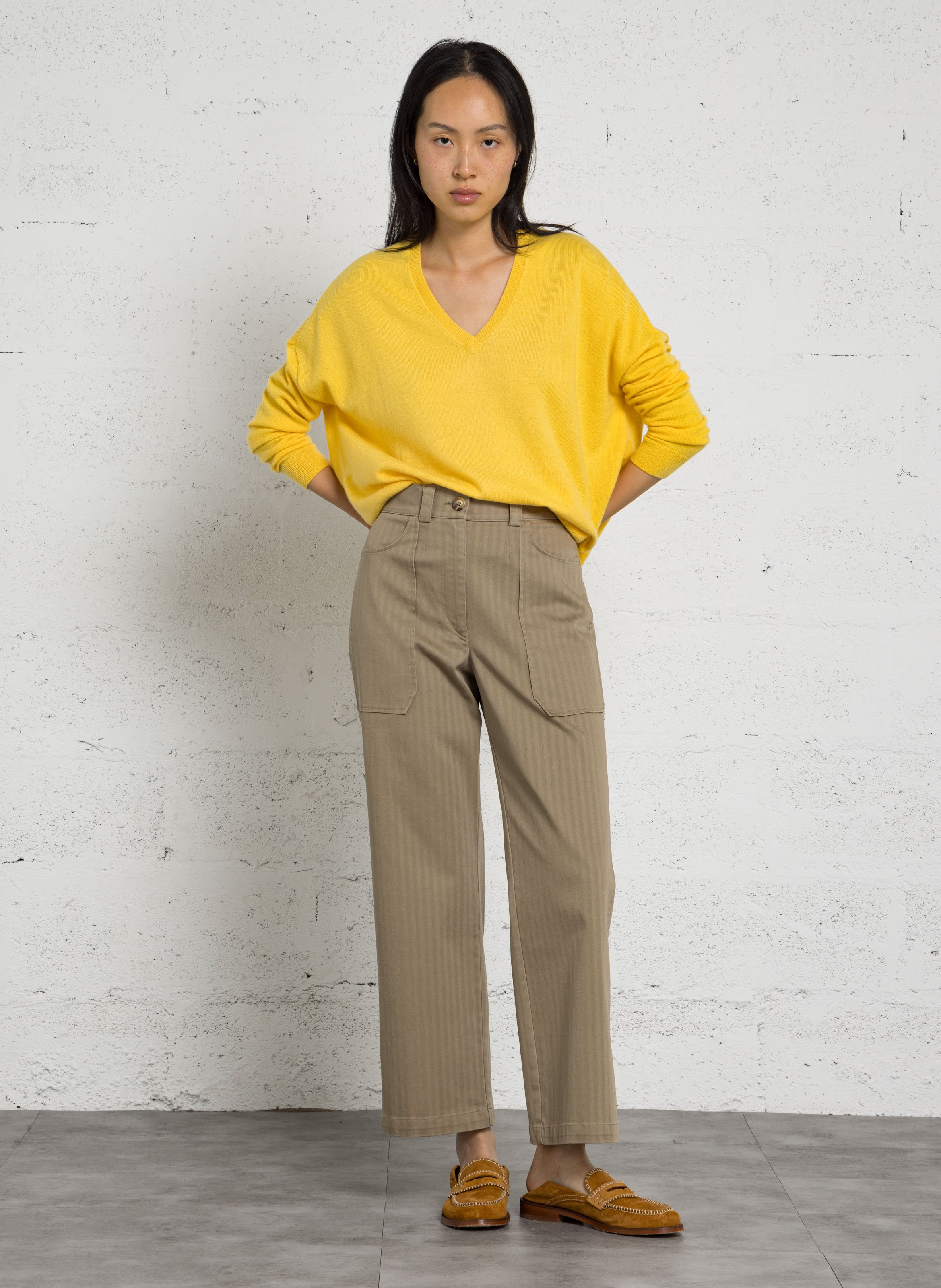 Straight-leg cotton-blend pants SUZIE WINKLE Khaki