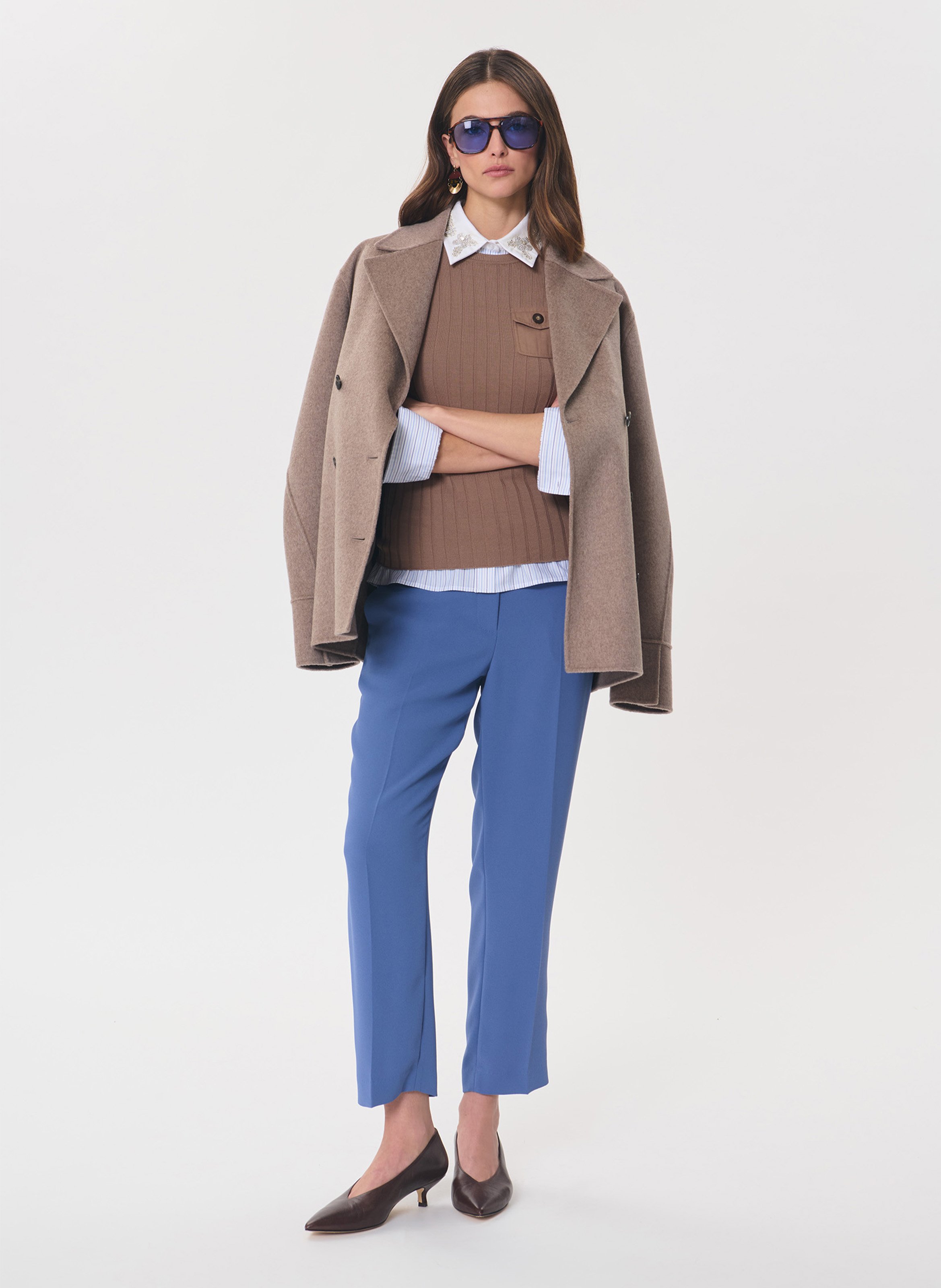 Pantalon droit ajusté à ceinture foulard TARA JARMON Bleu