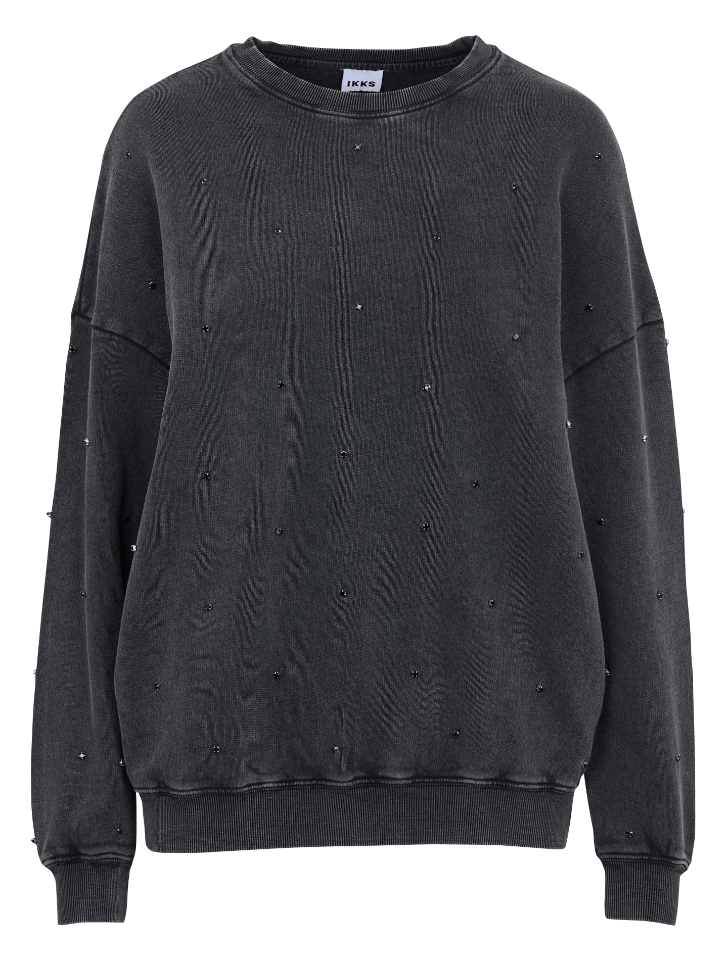 Oversized cotton crew-neck sweatshirt embellished with rhinestones IKKS Grey