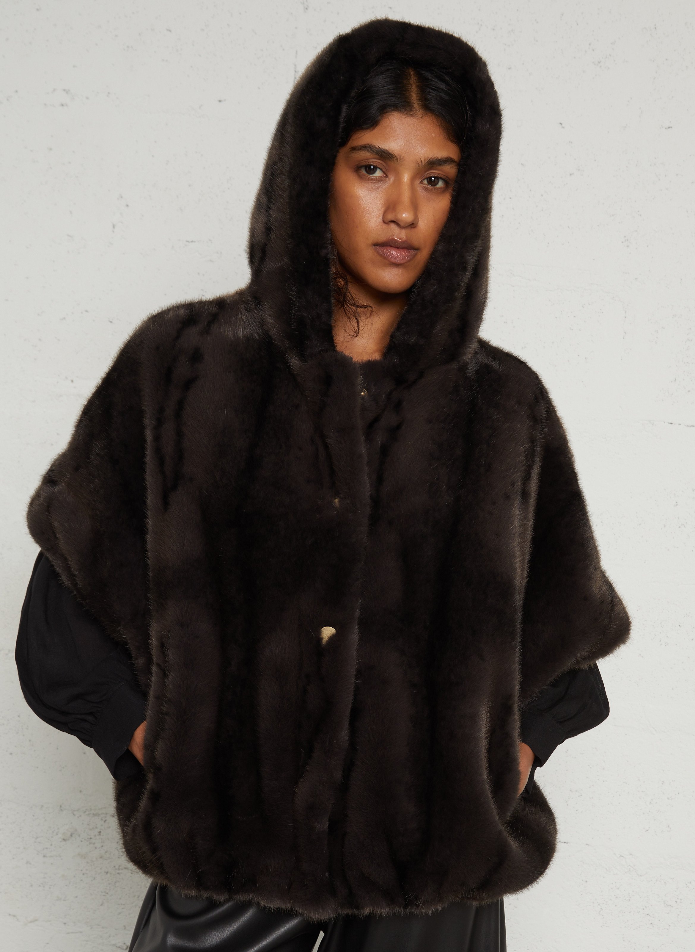 Oversized hooded faux fur cape MAISON 123 Grey