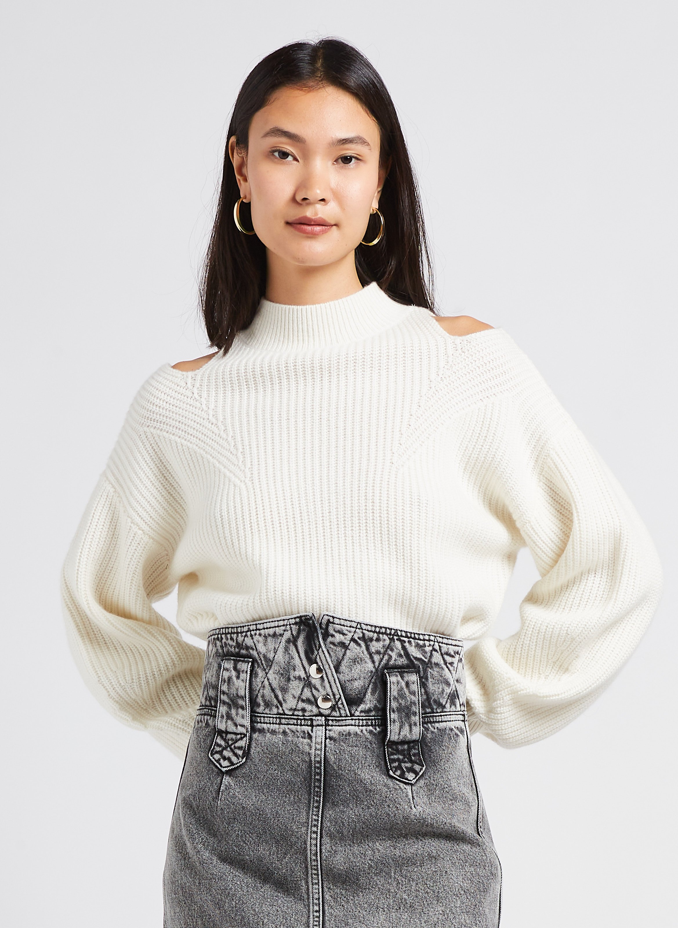 High-neck Sweater In Wool And Cashmere Blend Ecru Iro - Women