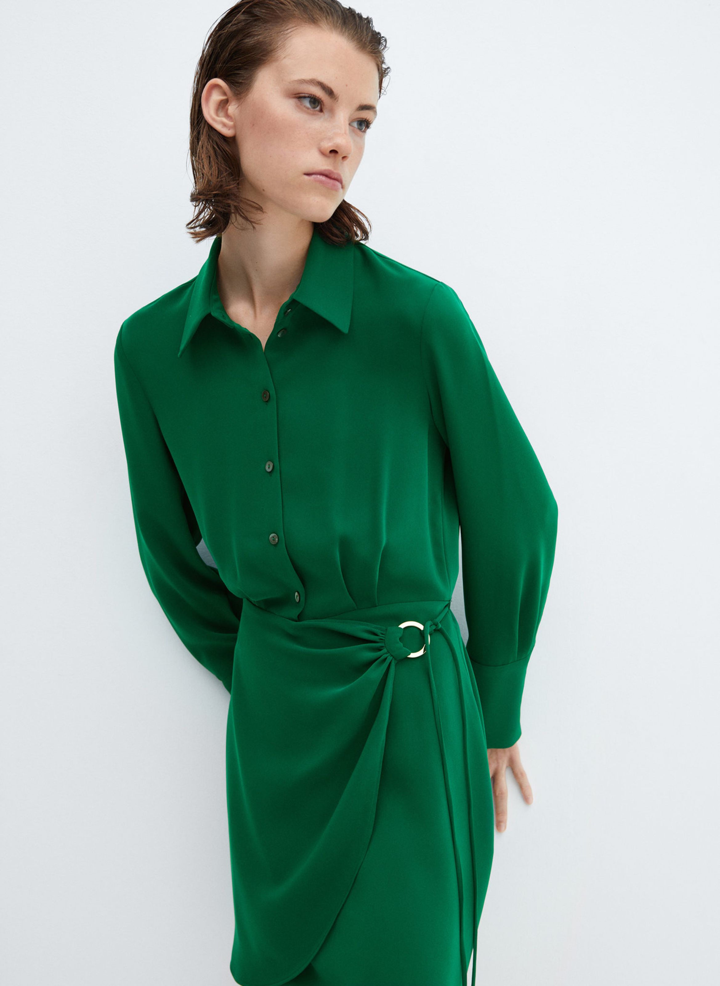 Robe chemise droite col classique Vert