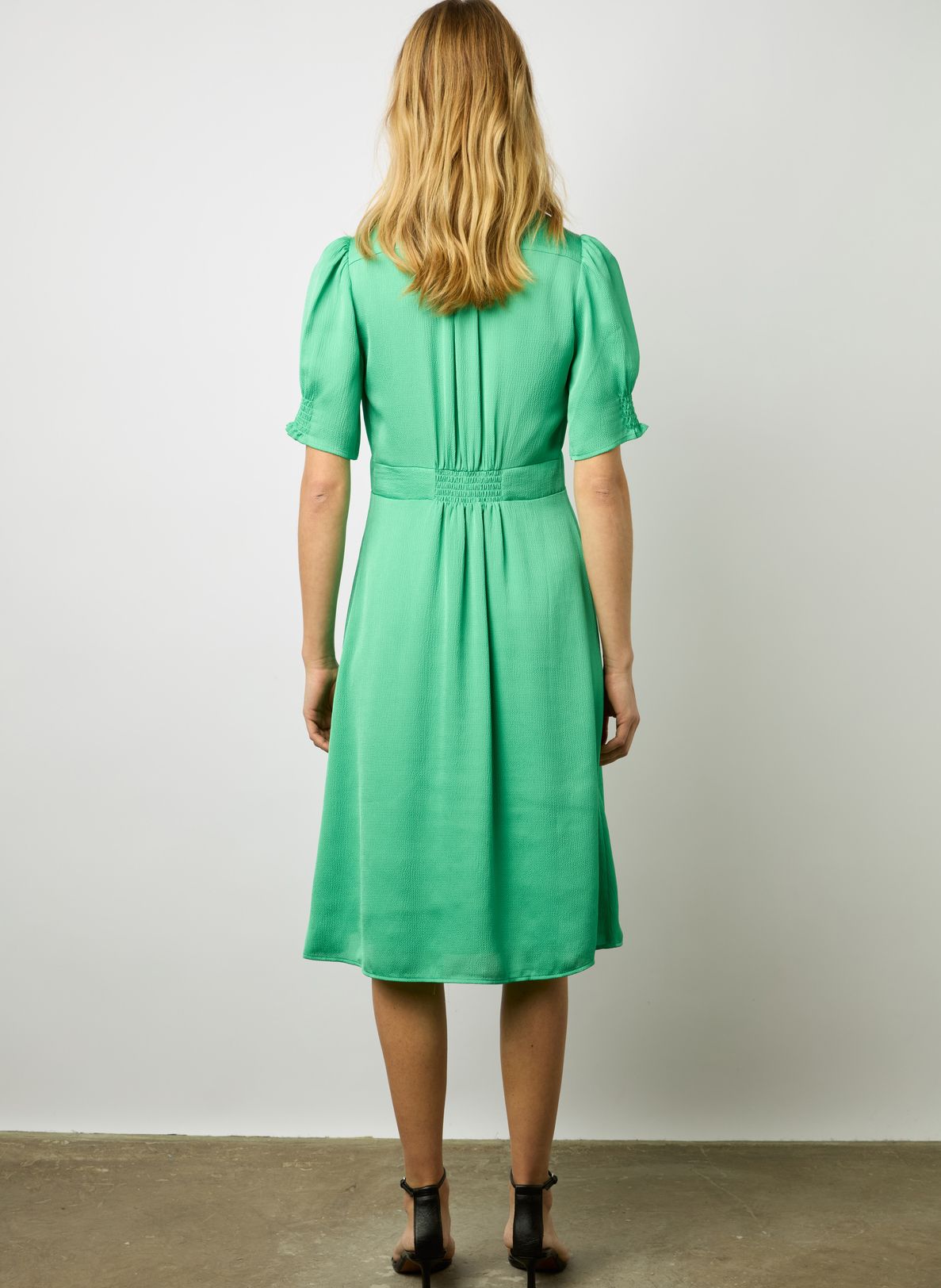 Fitted Smocked Midi Dress With Cut Outs Emeraude Gerard Darel