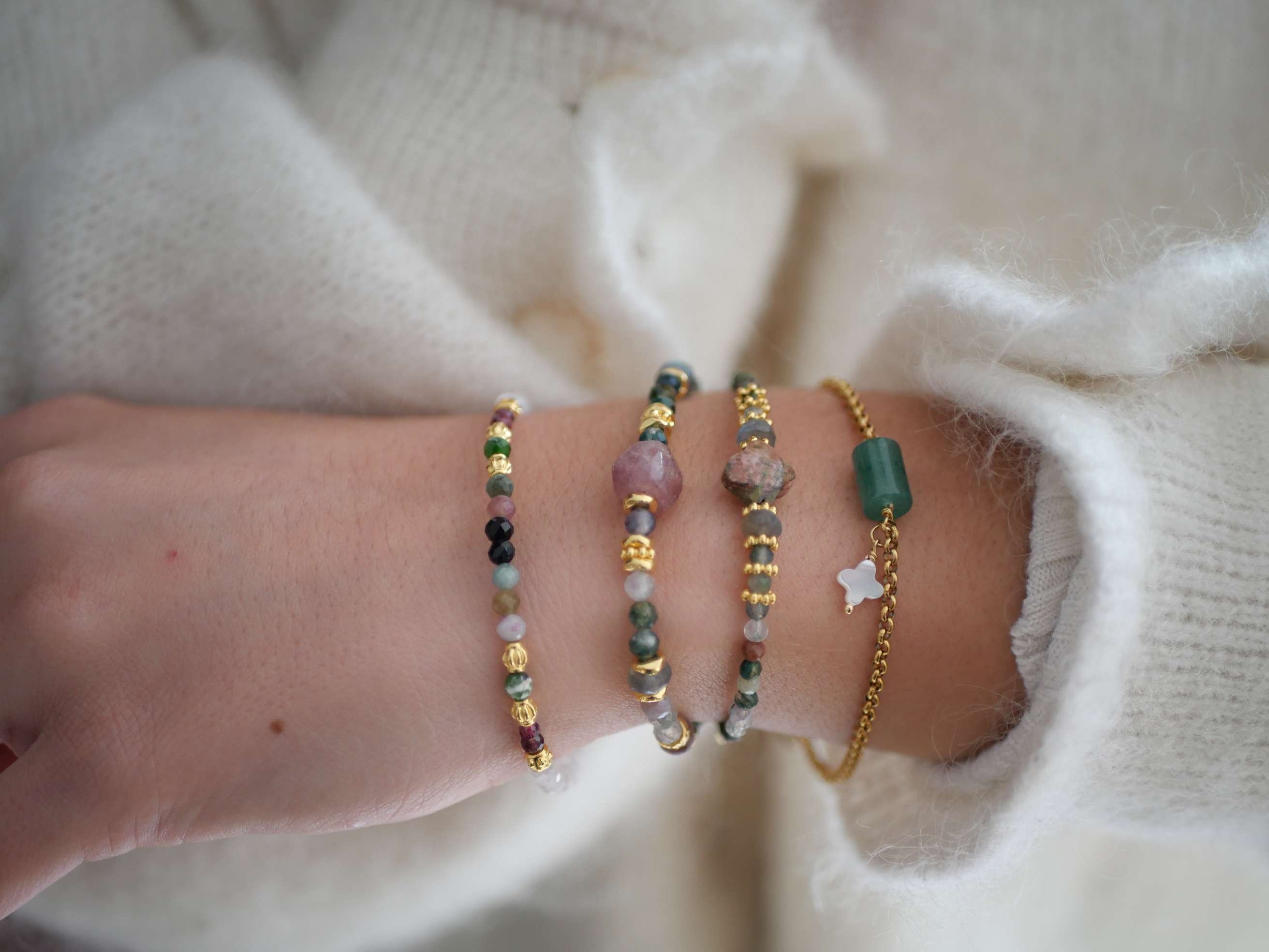 Moonstone and tourmaline bracelet GINANDGER Multicolored