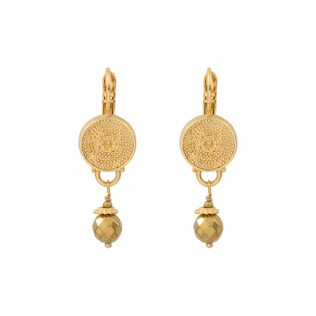 Boucles d'oreilles dormeuses élégantes hématite dorée SATELLITE PARIS Doré