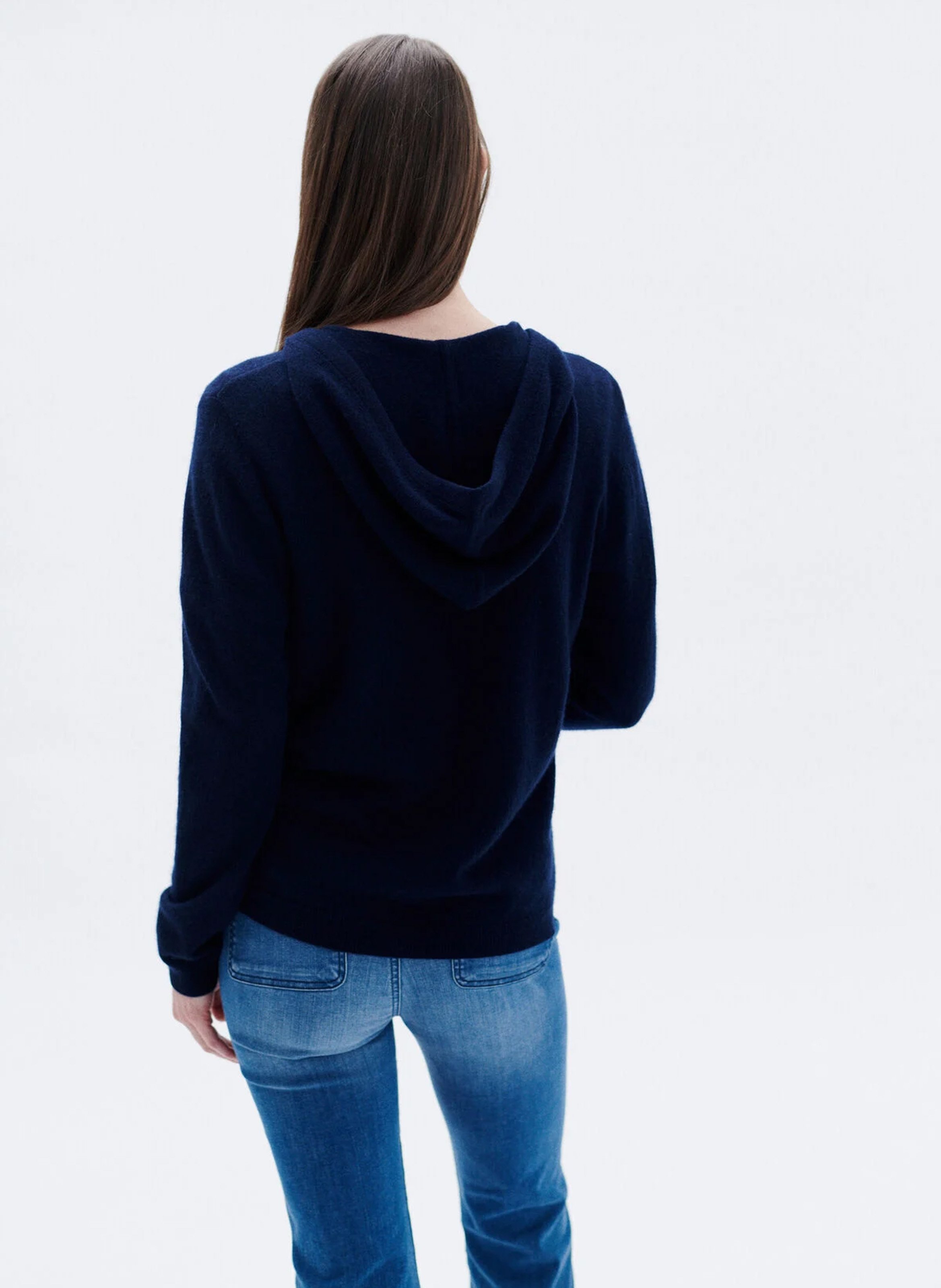 Straight wool and cashmere hooded cardigan CAROLL Blue