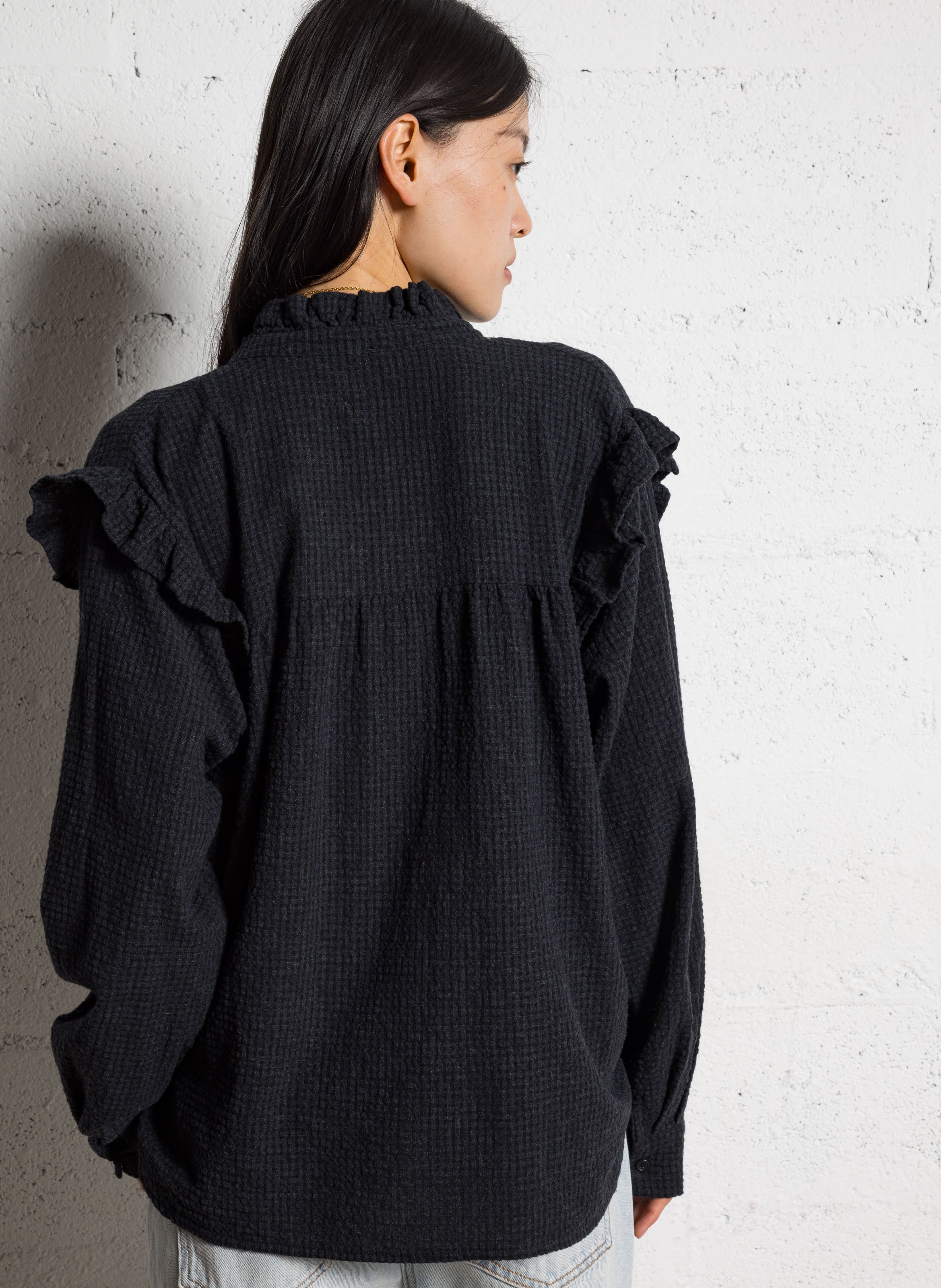 Victorian collar blouse in blended cotton MAISON HOTEL Black
