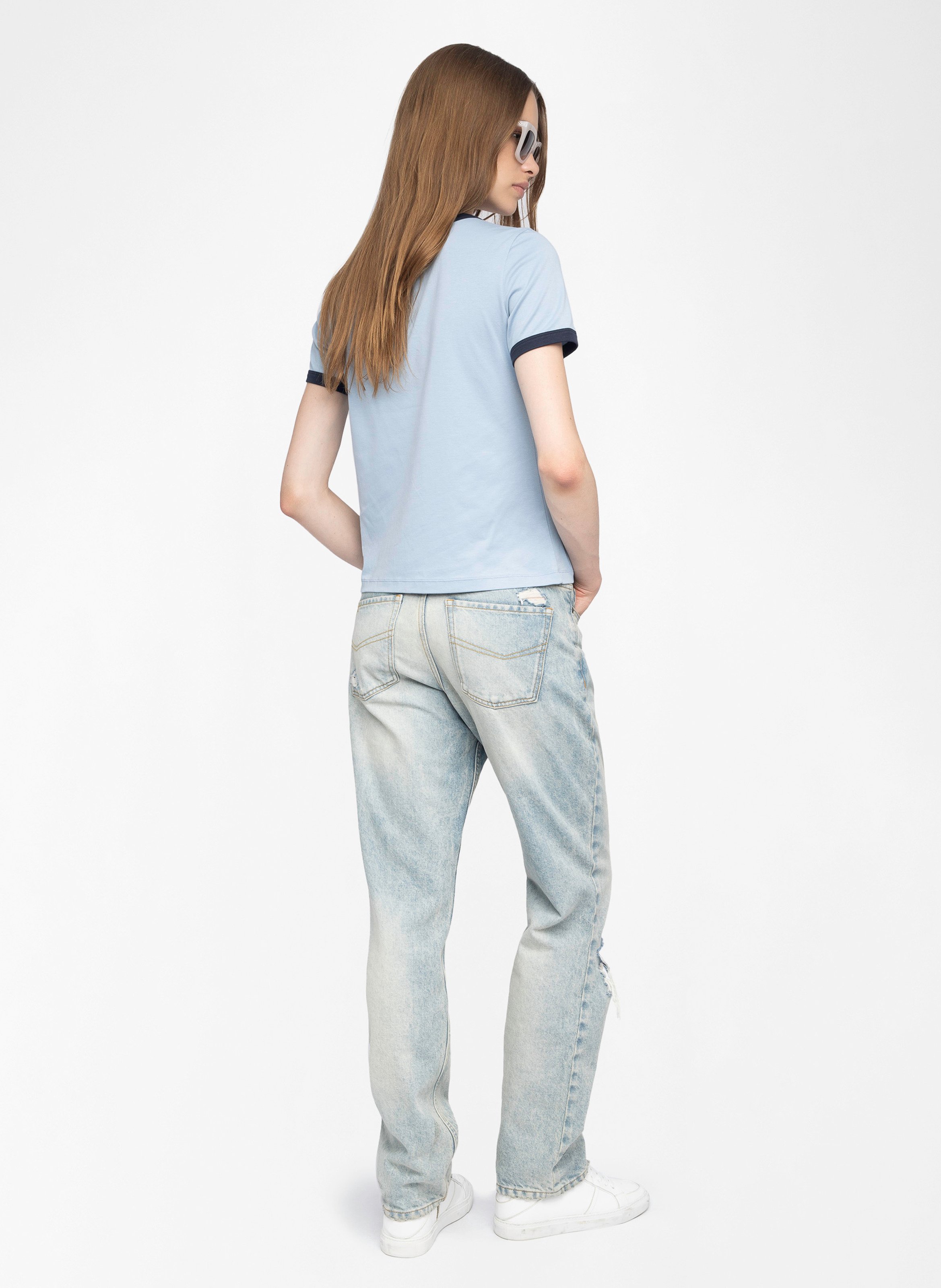 T-Shirt mit kontrastierenden kurzen Ärmeln Blau