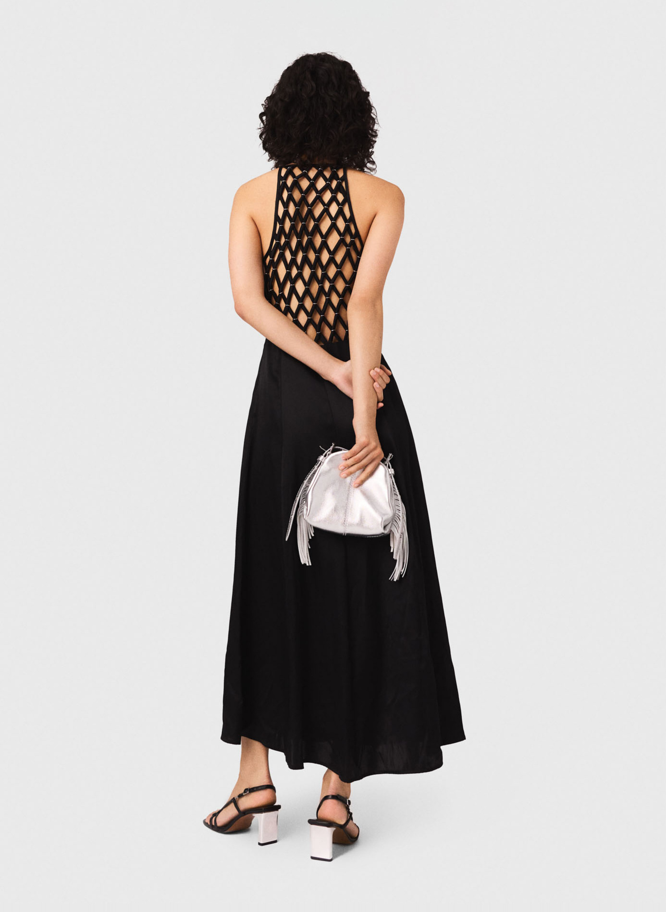 Long satin dress with V-neck MAJE Black