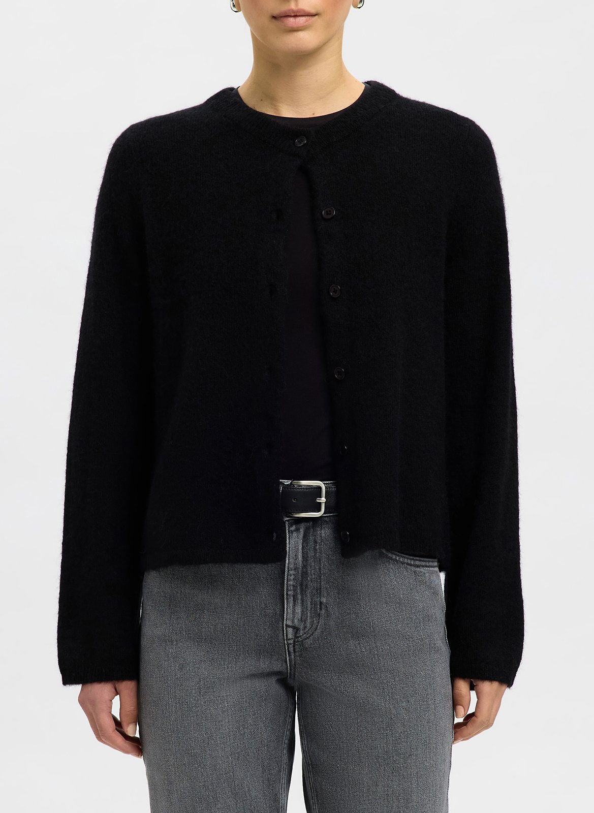 Gilet col rond en laine mélangée SELECTED Noir