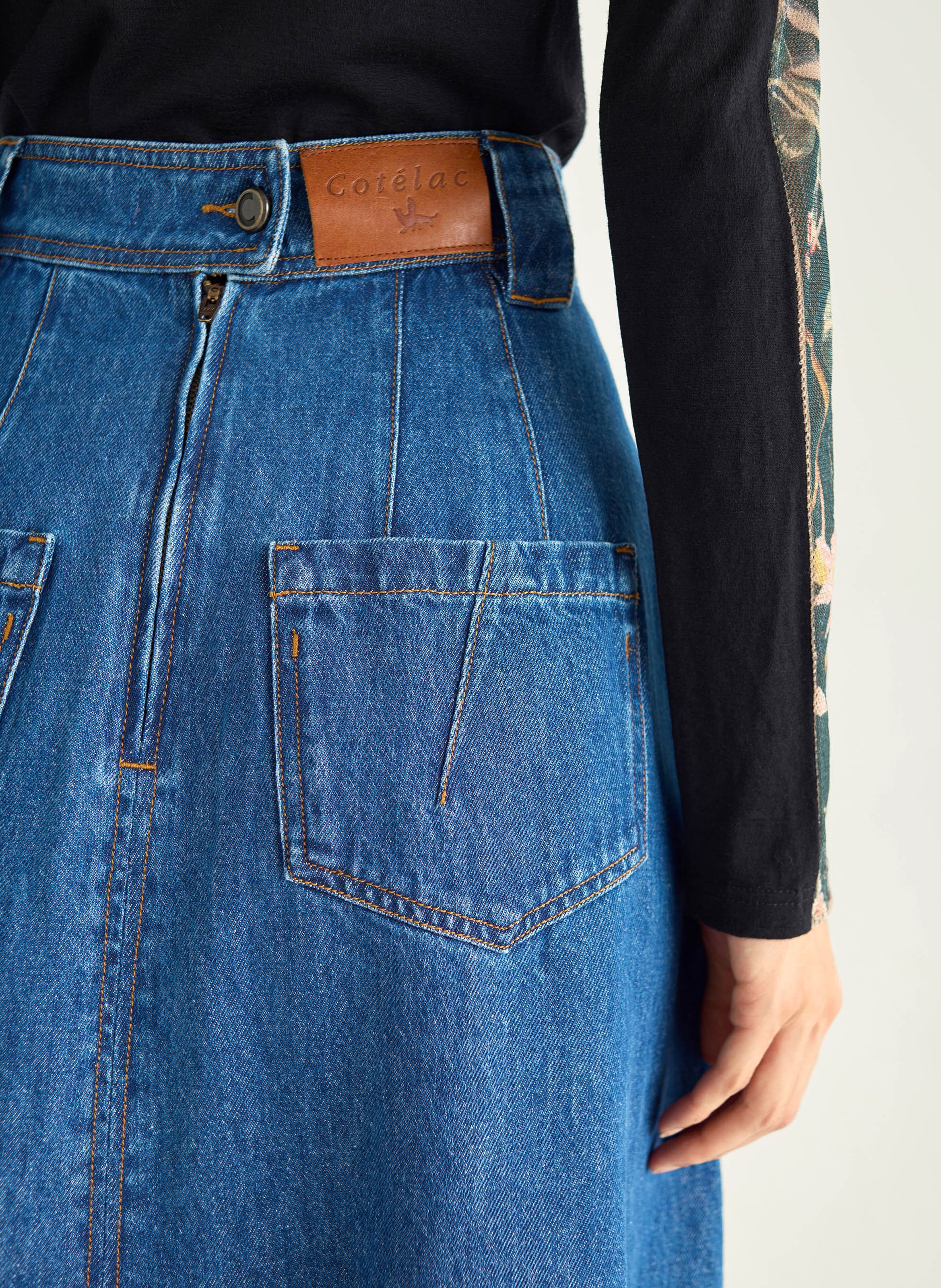 Jupe évasée taille haute en jean COTELAC Bleu