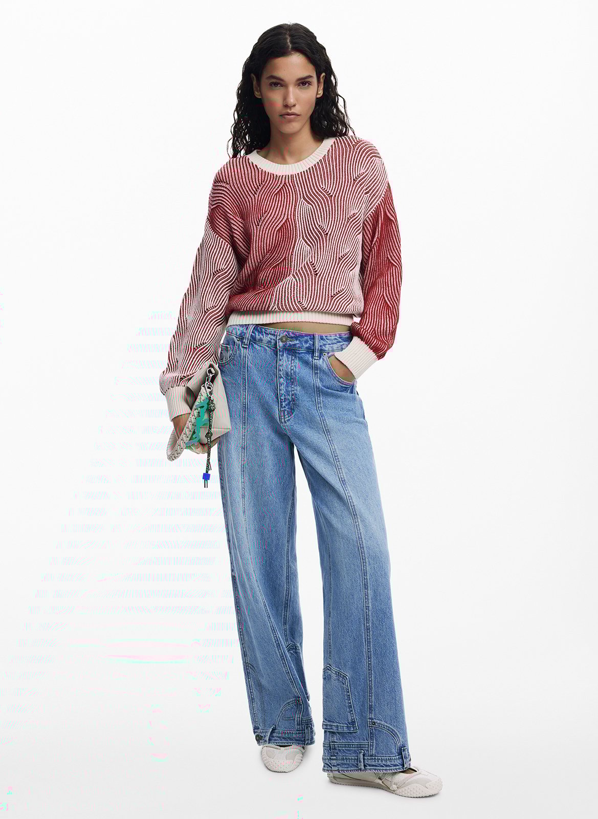 Jersey de cuello redondo con estampado en relieve bicolor. DESIGUAL Rojo