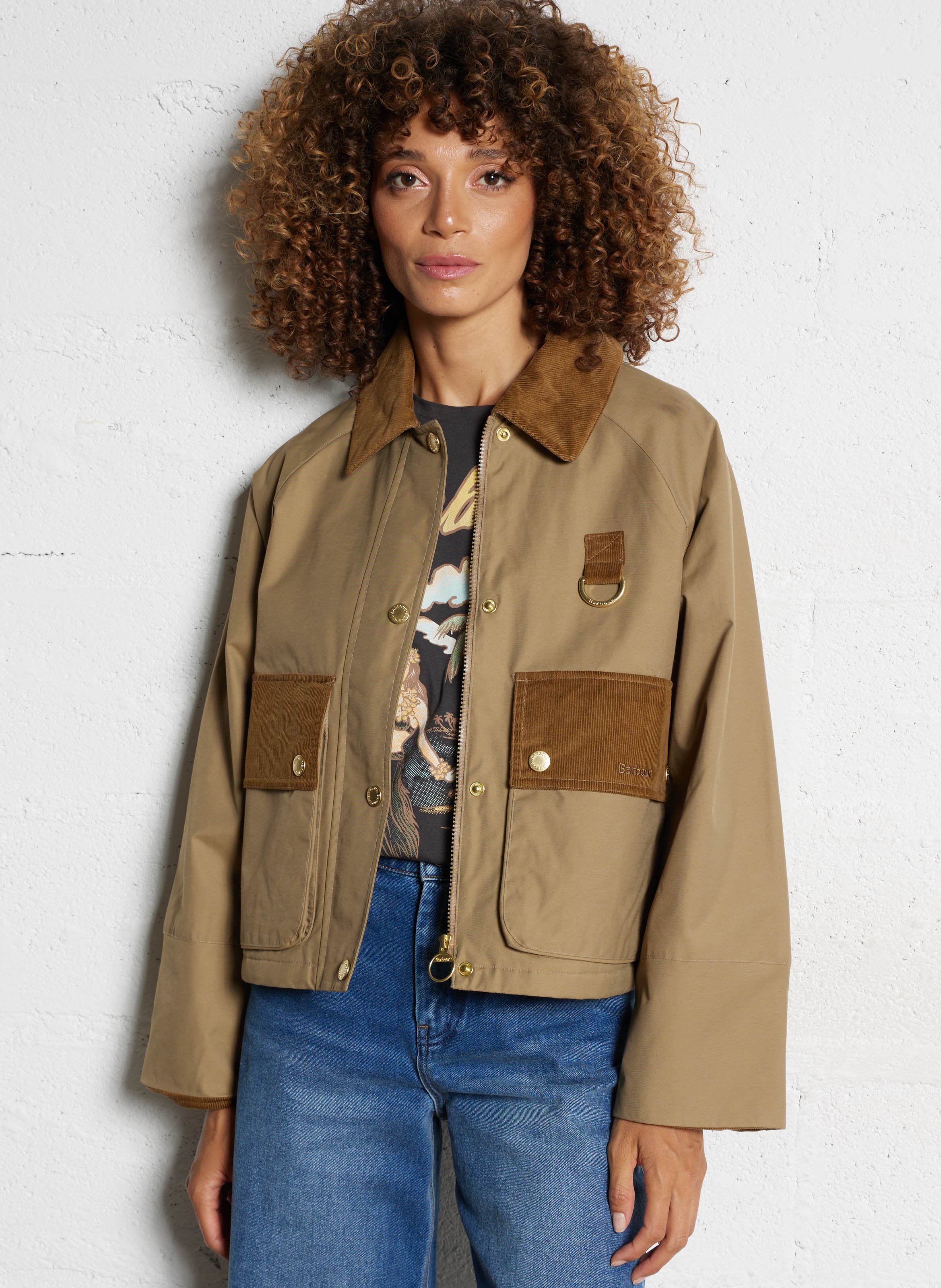 Short jacket with ribbed velvet collar Beige Barbour Women